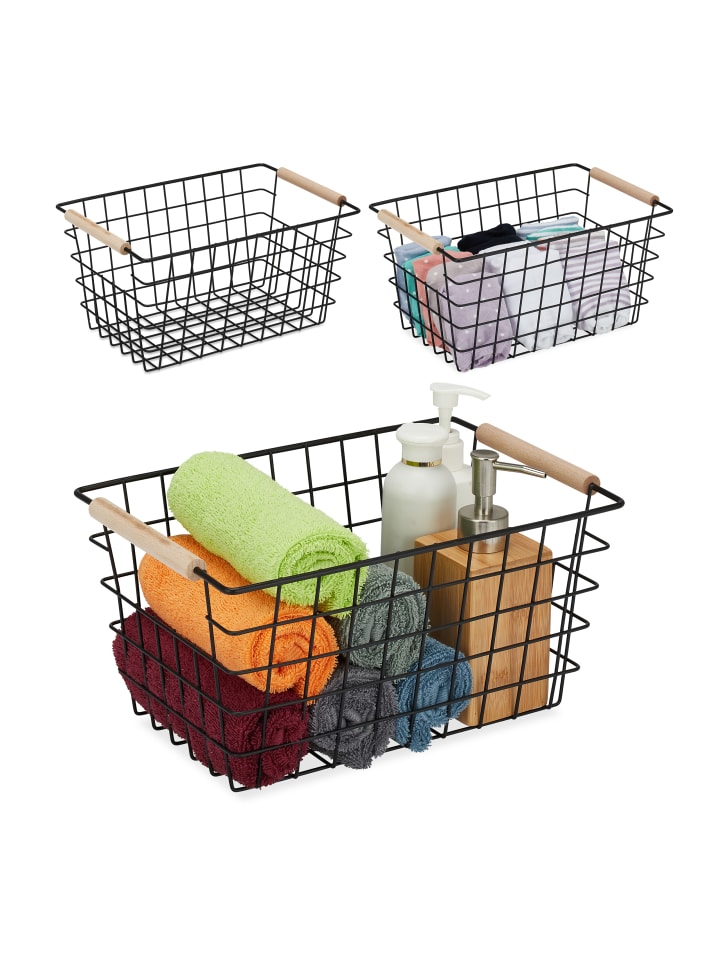 relaxdays 3 x Drahtkorb in Schwarz - (B)31x (H)16 x (T)21 cm günstig kaufen onesize