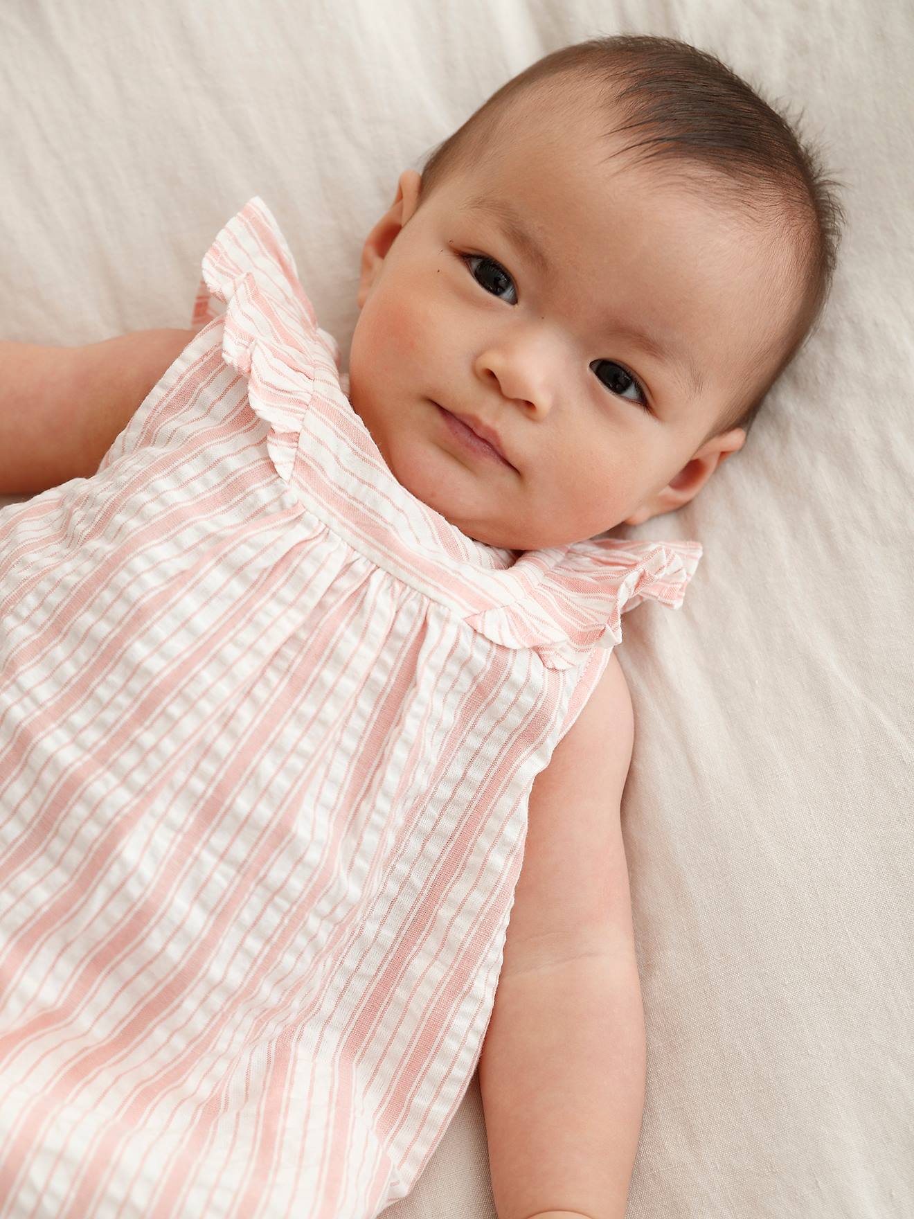 Vertbaudet Baby Kleid aus gestreiftem Seersucker - rosa