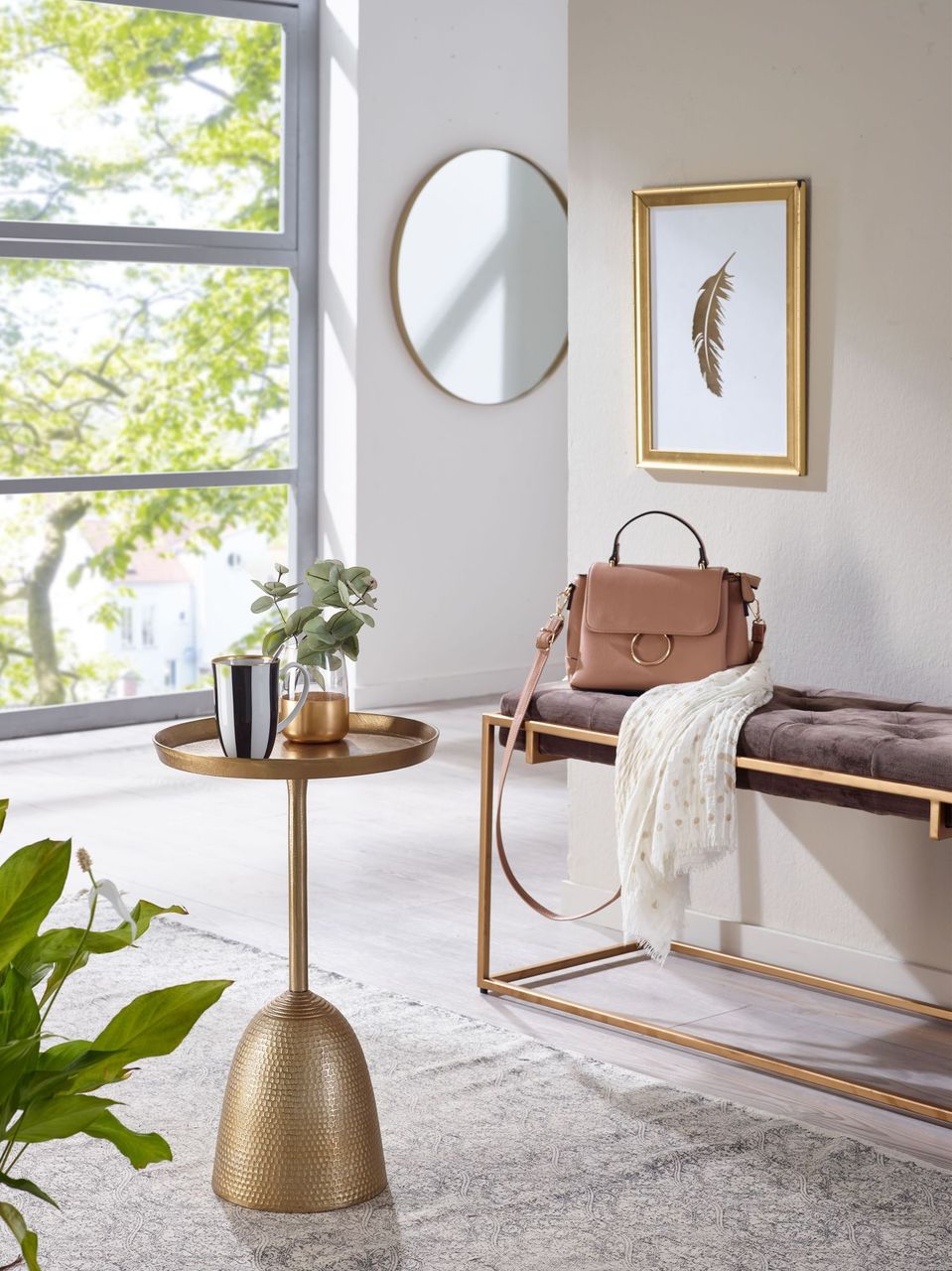 Skyport WOHNLING Beistelltisch Metall Sofatisch Ø 33 cm Tisch Wohnzimmertisch Rund Gold