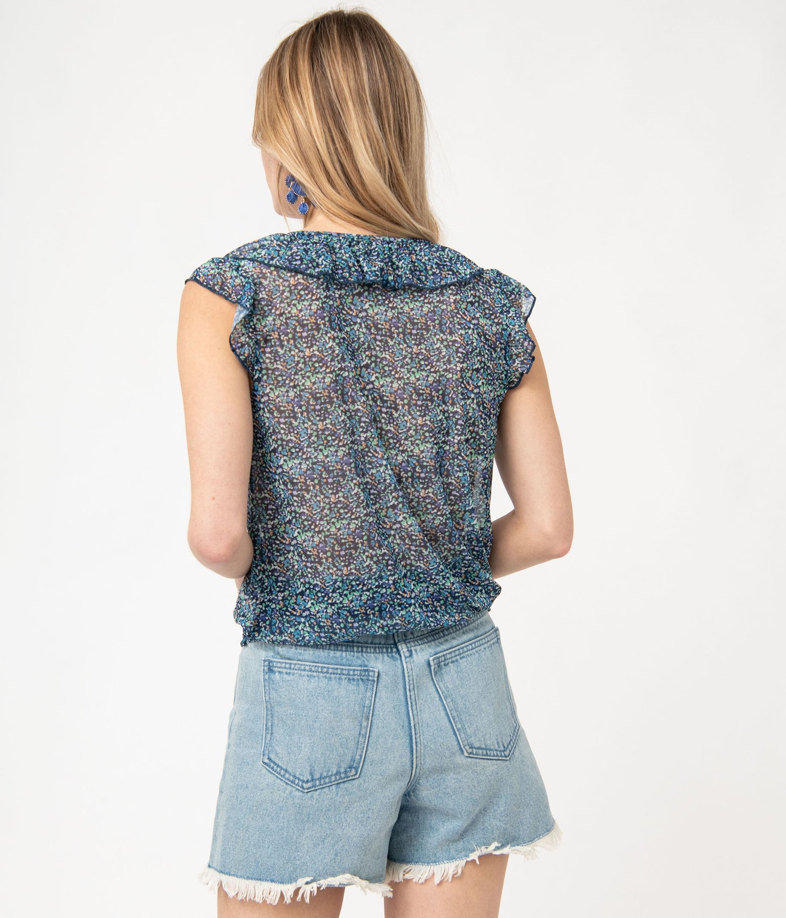 Tee-shirt sans manches en voile fleuri femme imprime | GEMO