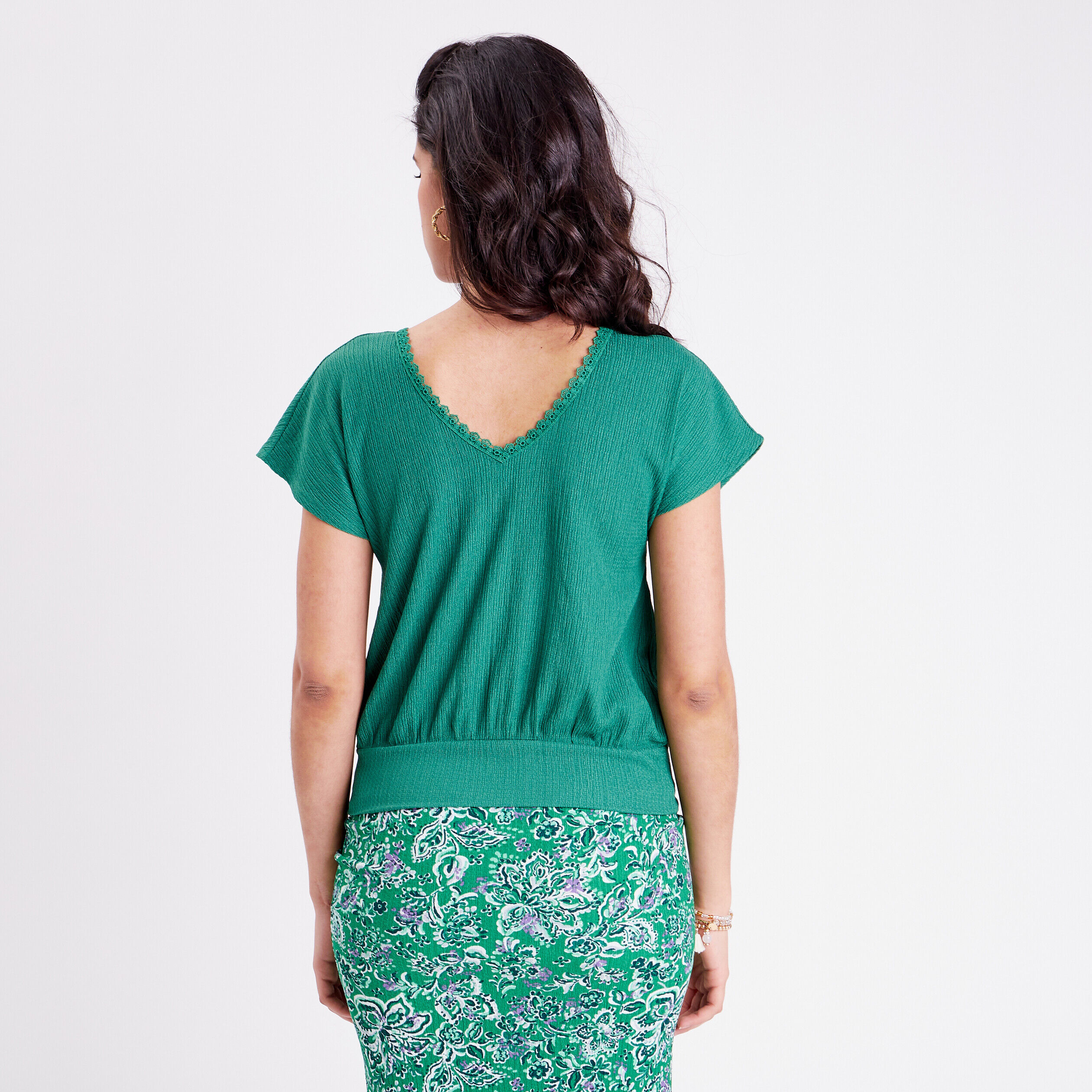 T-shirt à manches courtes vert femme | Cache Cache