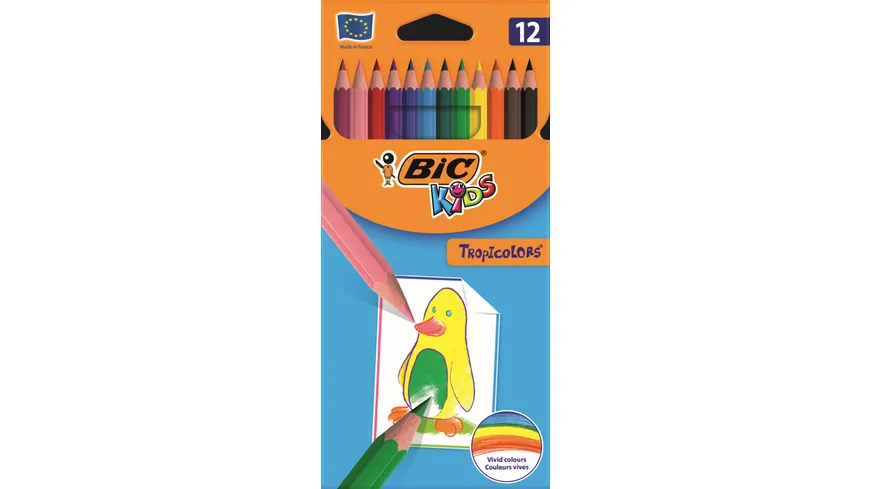 BIC Kids Tropicolors, 12er Set Kinder-Buntstifte, Malstifte ab 5 Jahre, Bruchsichere Mine & ohne Holz