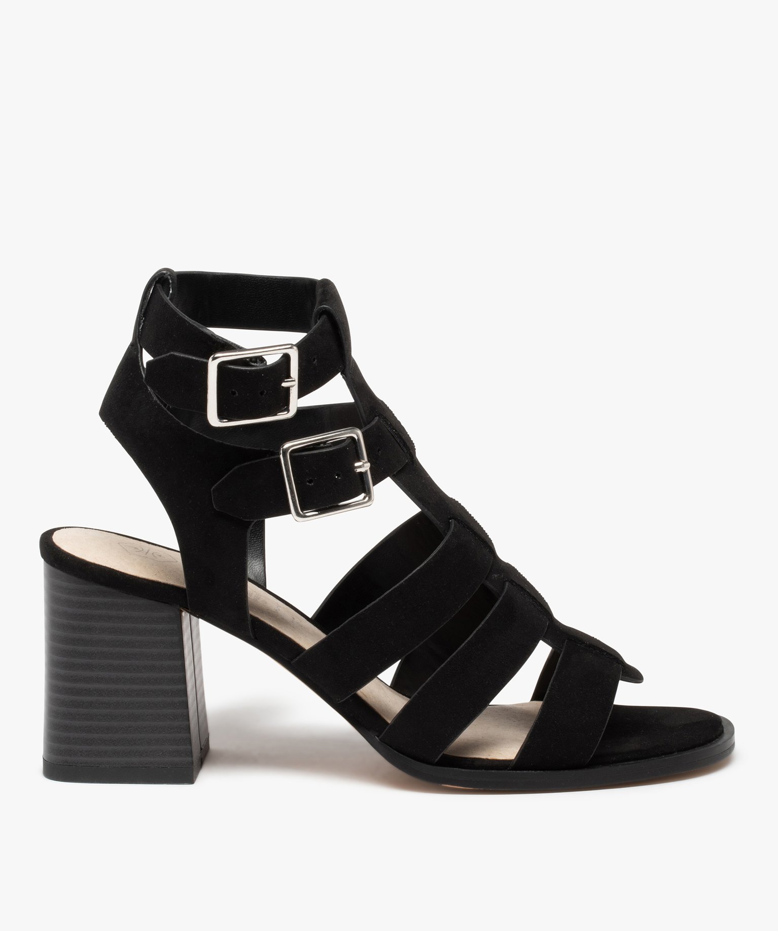 Sandales femme à talon et tige montante style spartiates noir | GEMO