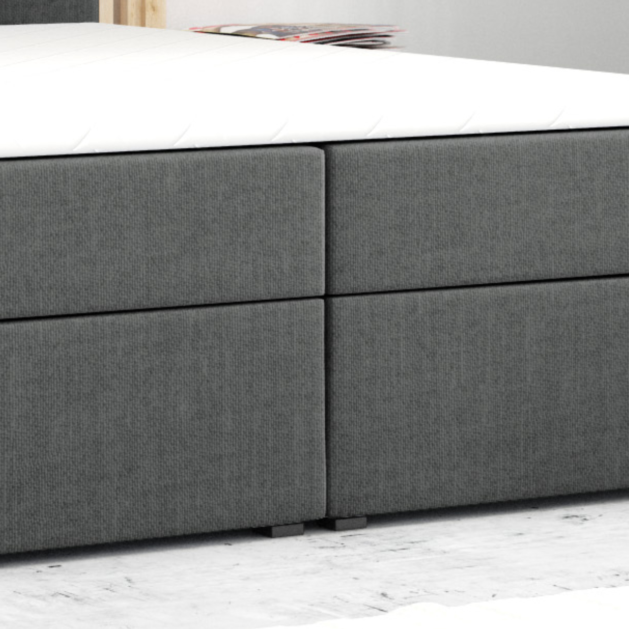 Möbel Punkt Boxspringbett PRAG Chesterfield mit Bettkasten 180 x 200 cm Webstoff Grau Anthrazit