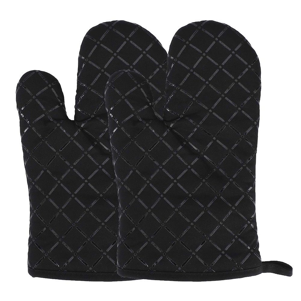 COUNJOYING Topfhandschuhe Küchenhandschuhe Silikon Ofenhandschuhe 1 Paar mit Grau Topflappen, (3-tlg)
