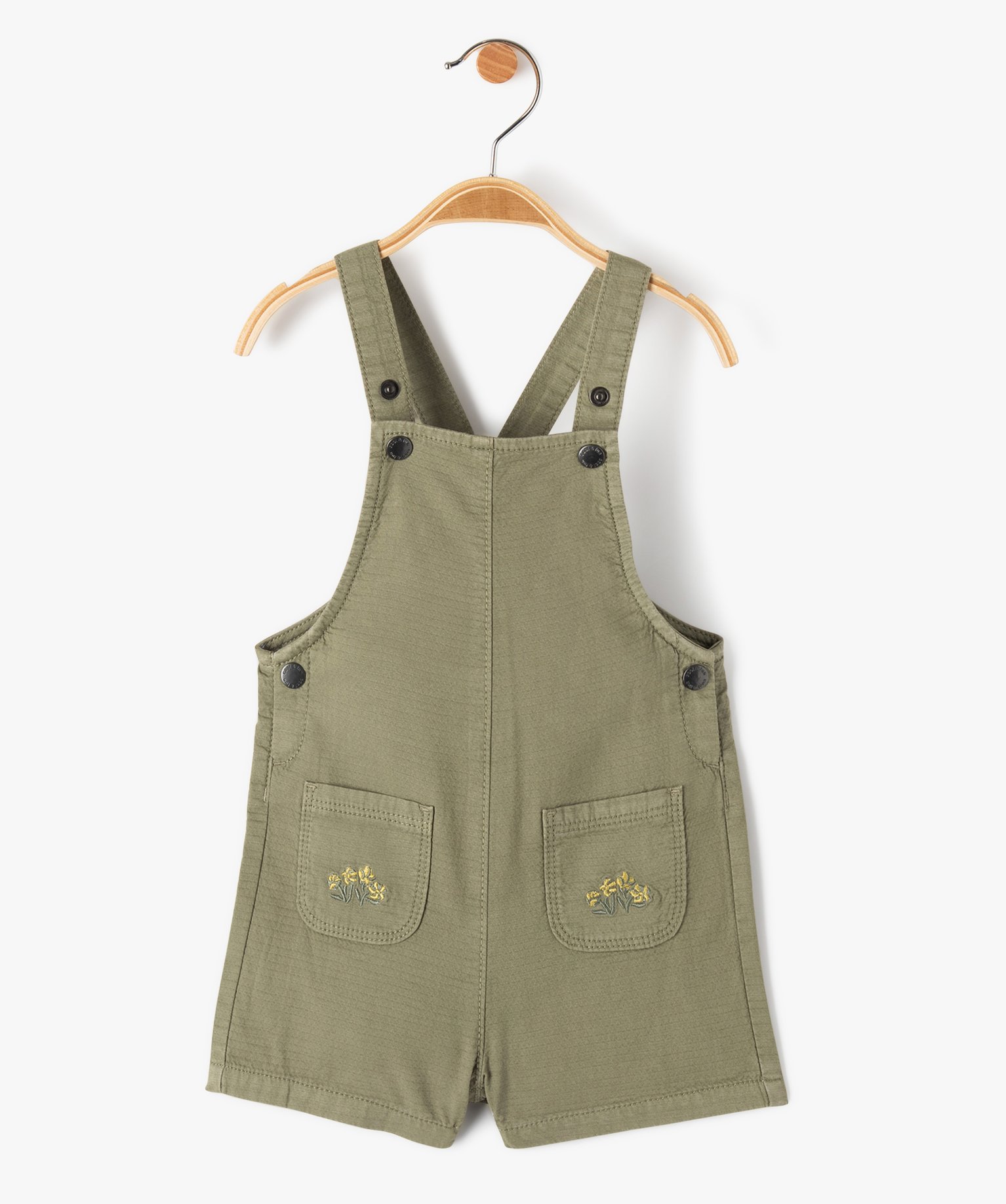 Salopette bébé fille courte en coton gaufré kaki | GEMO