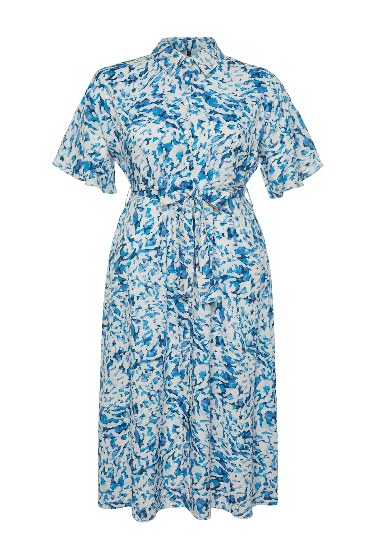 Trendyol Curve  Weiß-blaues Shally Woven Kleid in Übergröße