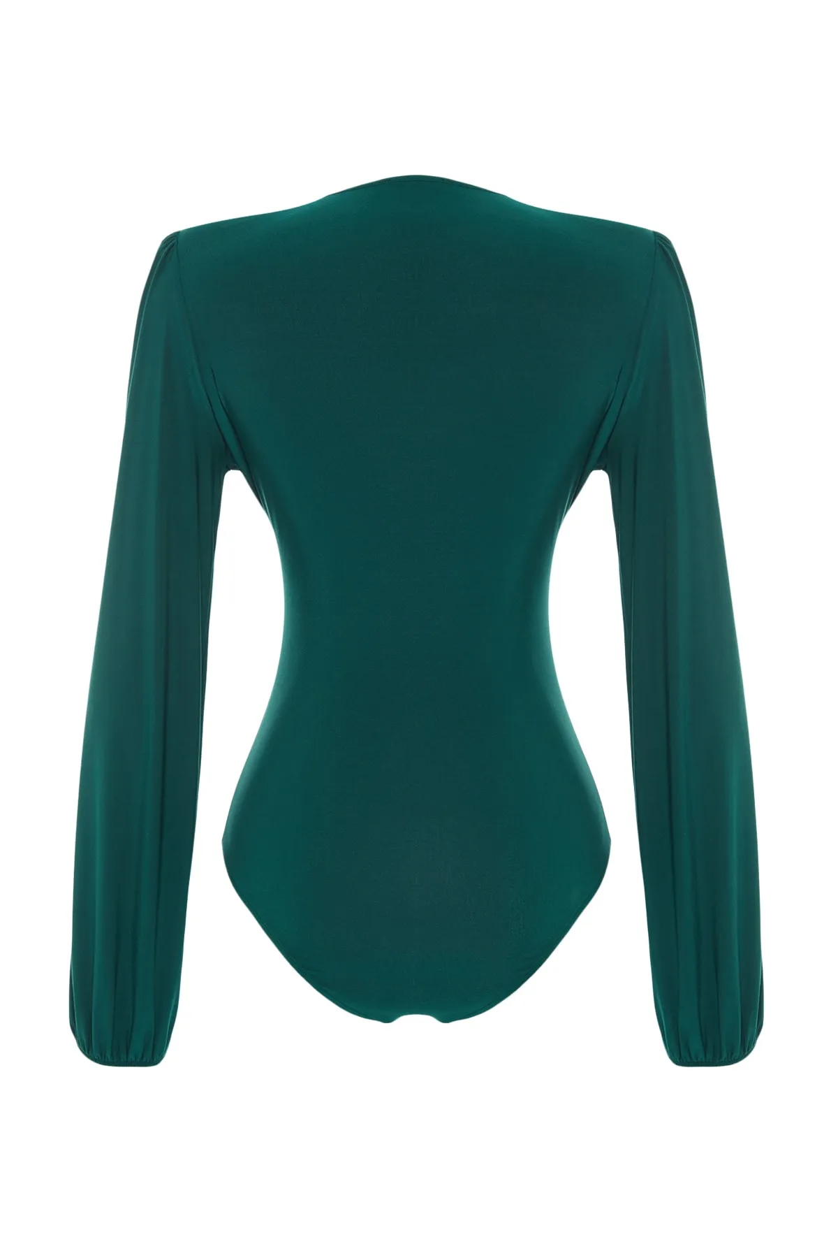 Trendyol Collection  Smaragdgrüner, taillierter/taillierter Stretch-Strickbody mit Ballonärmeln und V-Ausschnitt TWOSS23BD00030