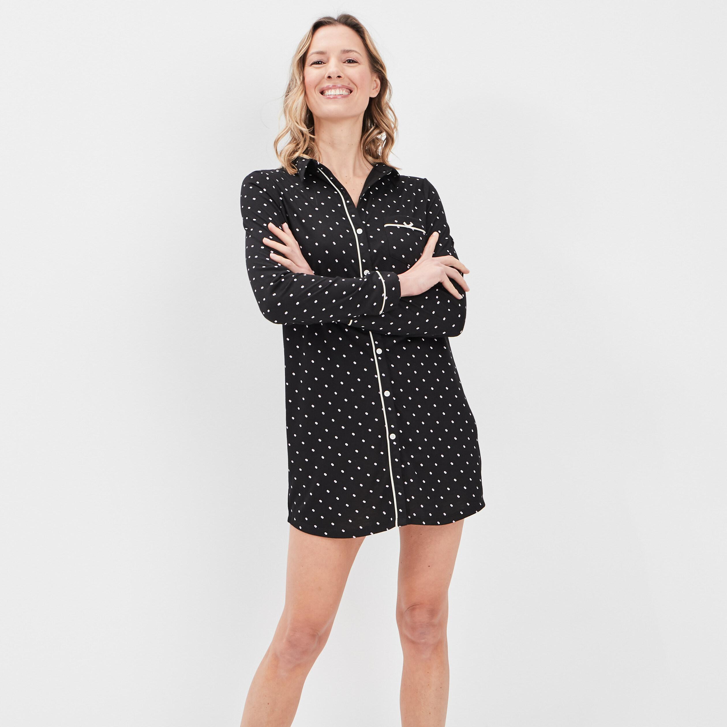 Chemise de nuit liquette noir femme | La Halle