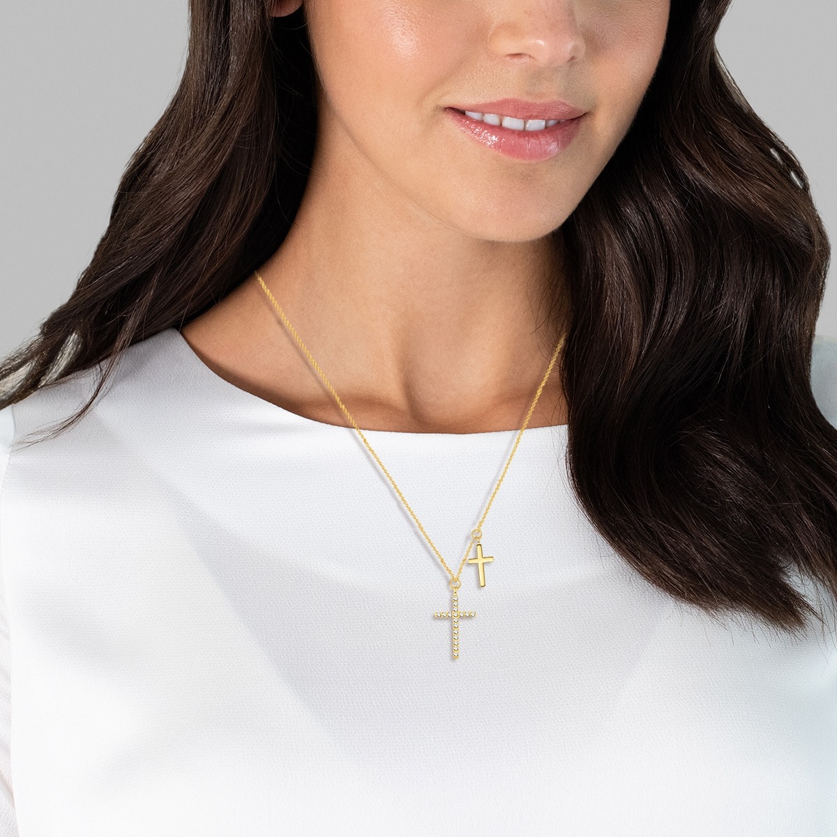 Halskette Kreuz Edelstahl Zirkonia in Gelbgold
