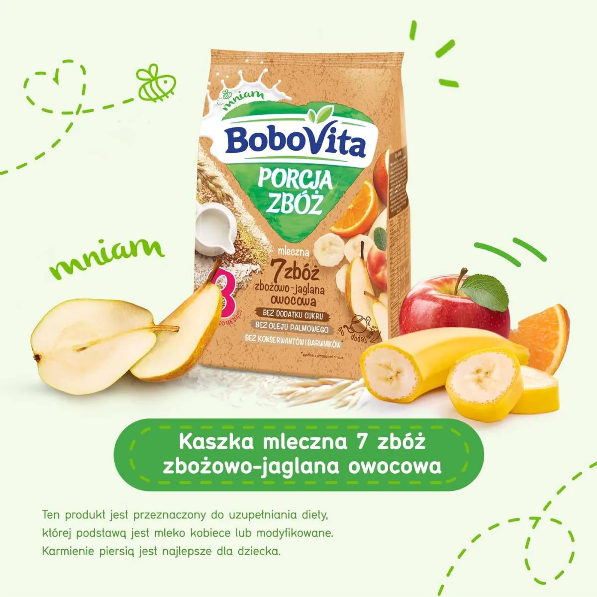 Μερίδα χυλού Bobovita από 7 δημητριακά με γάλα και φρούτα