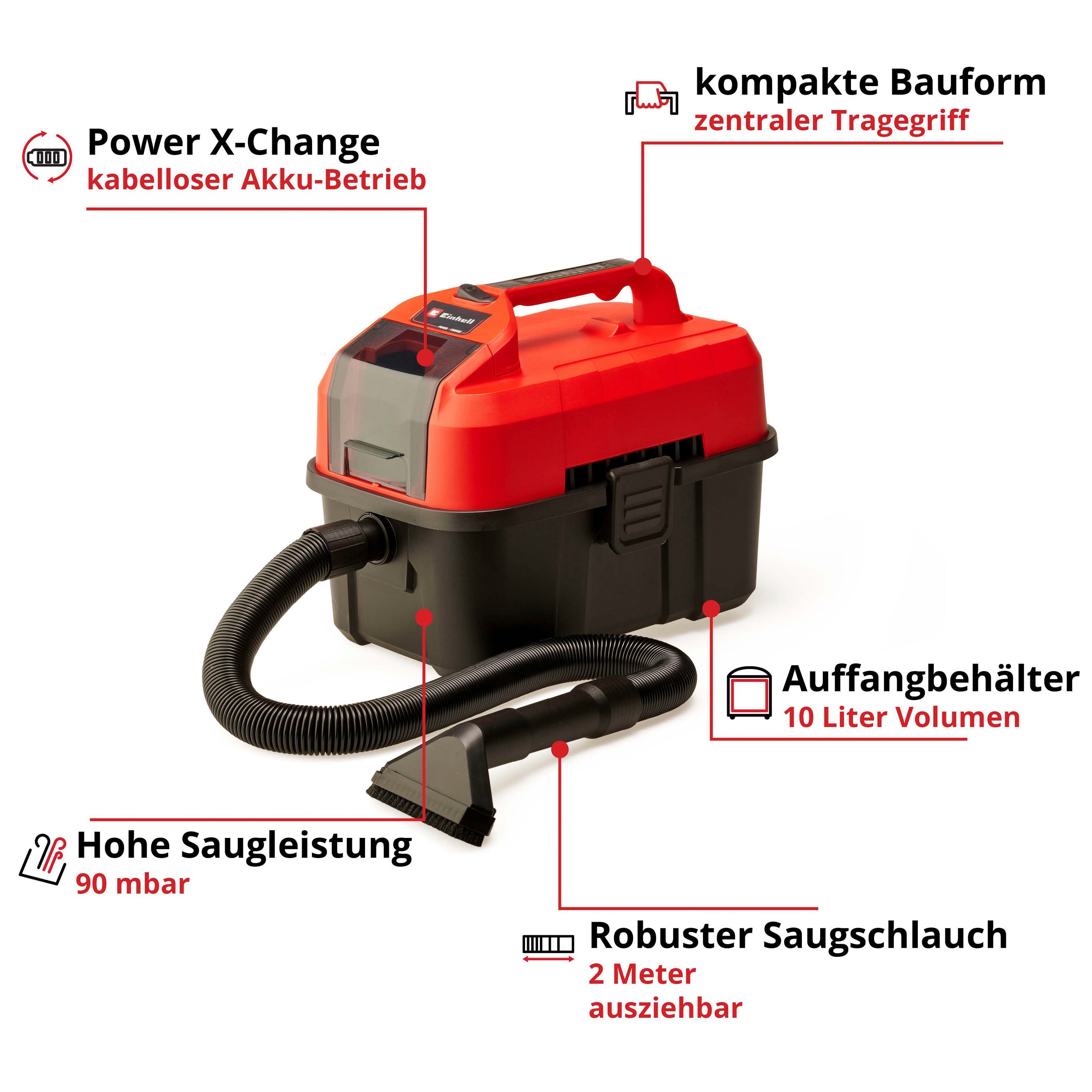 Einhell Nass-Trocken-Akkusauger TE-VC 18/10 Li-Solo, 900 W, mit Beutel, Power X-Change, ohne Akku und Ladegerät