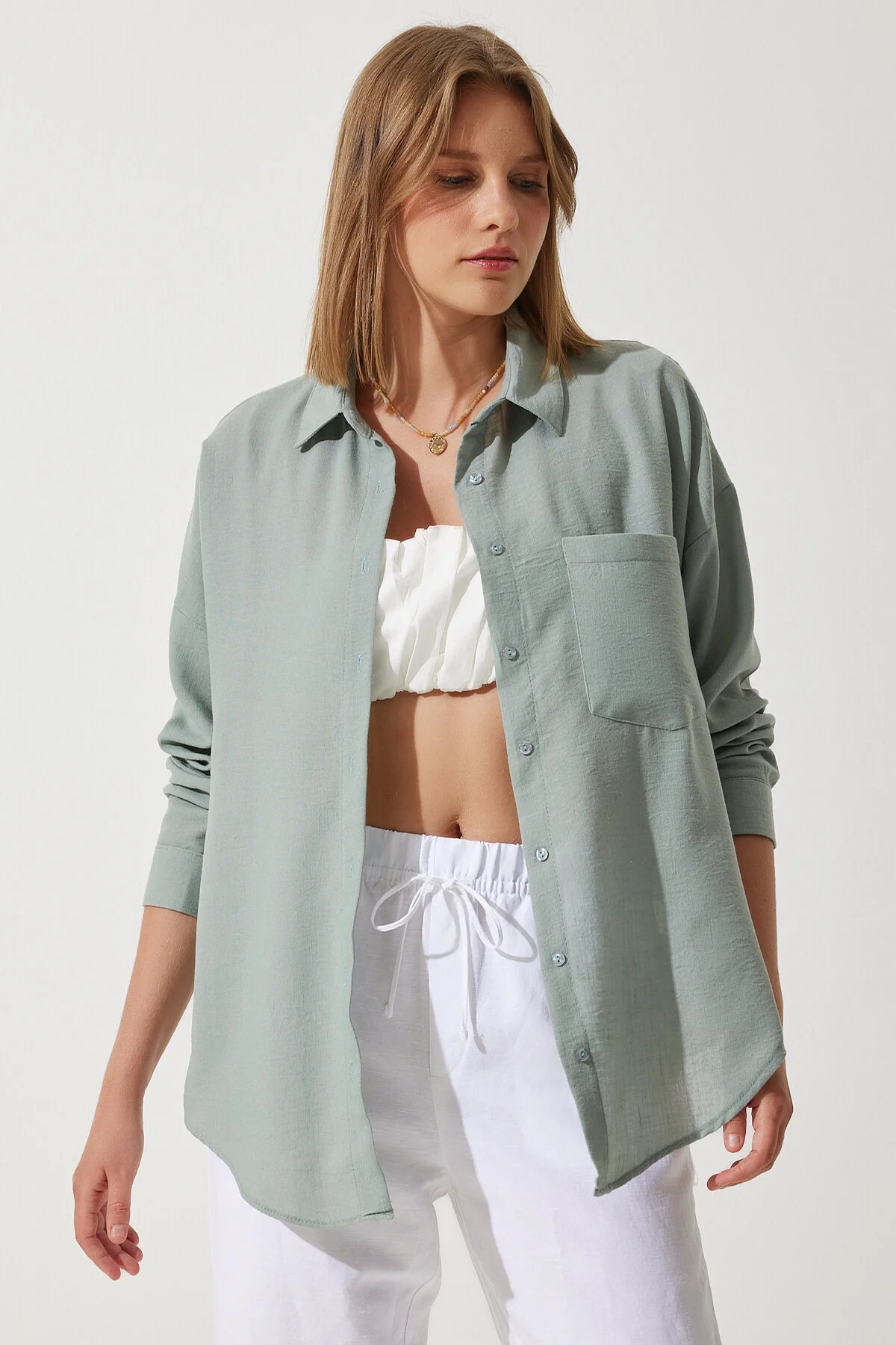 Happiness İstanbul  Hemd - Grün - Oversized