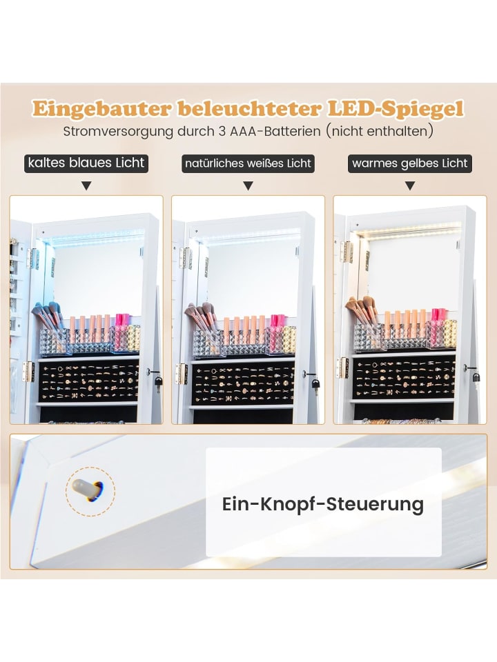 COSTWAY Schmuckschrank LED mit Rollen in Weiß günstig kaufen onesize