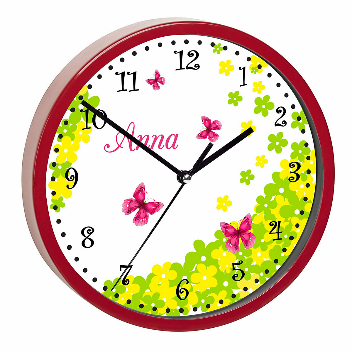 Kinder Wanduhr personalisiert mit Name Schmetterling Blume