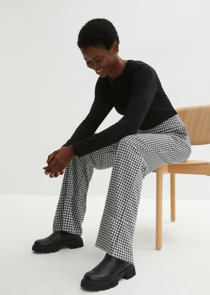 Stretch-Hose mit Hahnentrittmuster, Wide leg