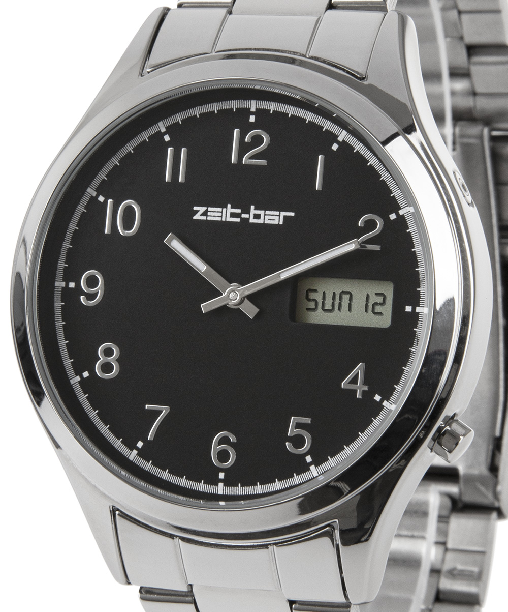 Zeit-Bar Funk-Armbanduhr mit Datums- und Wochentagsanzeige, Leuchtzeiger