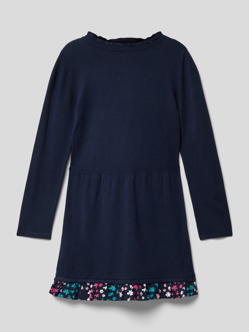 Knielanges Strickkleid aus Viskose-Mix mit Rundhalsausschnitt in marineblau