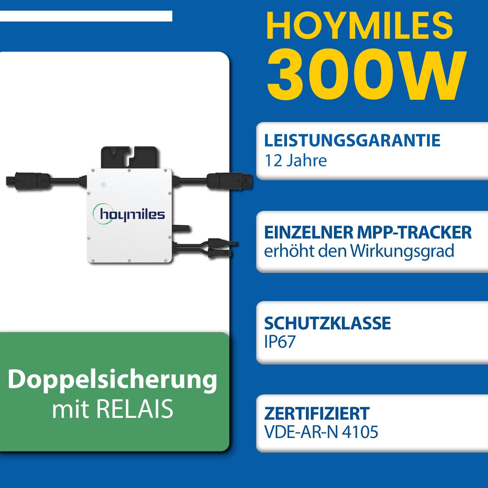 EPP.Solar Solaranlage 415W Black Frame Photovoltaik Balkonkraftwerk Balkon Mini-PV Anlage, Monokristallin, (Komplettset mit Hoymiles 300W Wechselrichter, Wasserdichtigkeitsklasse, genehmigungsfrei Solarpanel Solarmodul, PERC Technologie Steckerfertig
