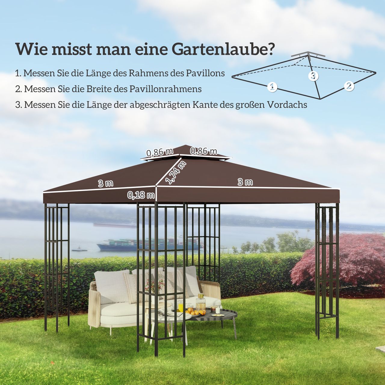 Outsunny Ersatzdach für Metall-Gartenpavillon 3x3 m Partyzelt Pavillon Gartenzelt Dach
