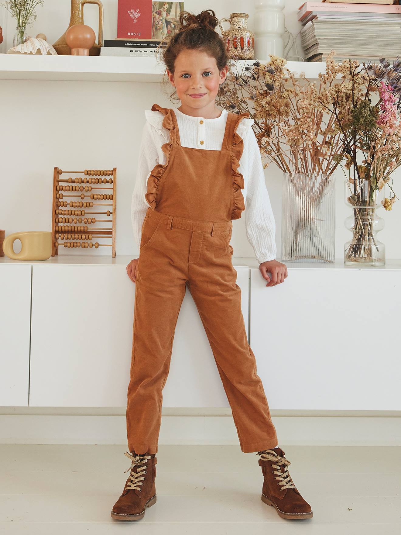 Blouse volantée en gaze de coton fille blanc