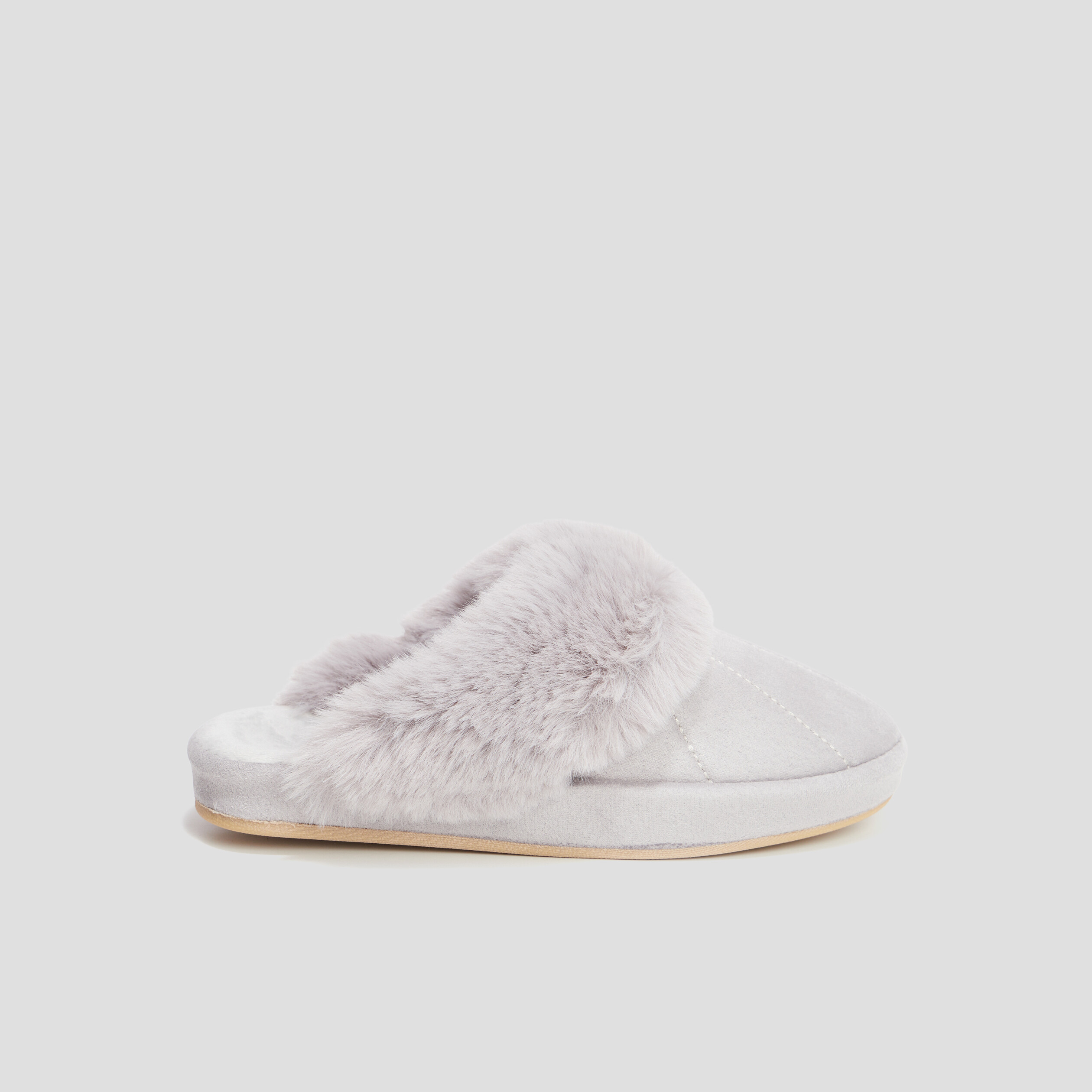 Chaussons mules avec fourrure mauve femme | La Halle