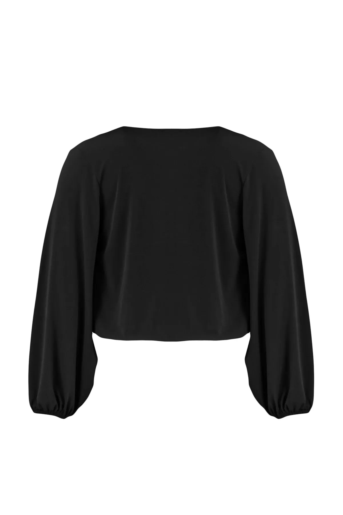 Trendyol Curve  Schwarze Strickbluse mit Ballonärmeln und zweireihigem Kragen TBBAW23AF00029
