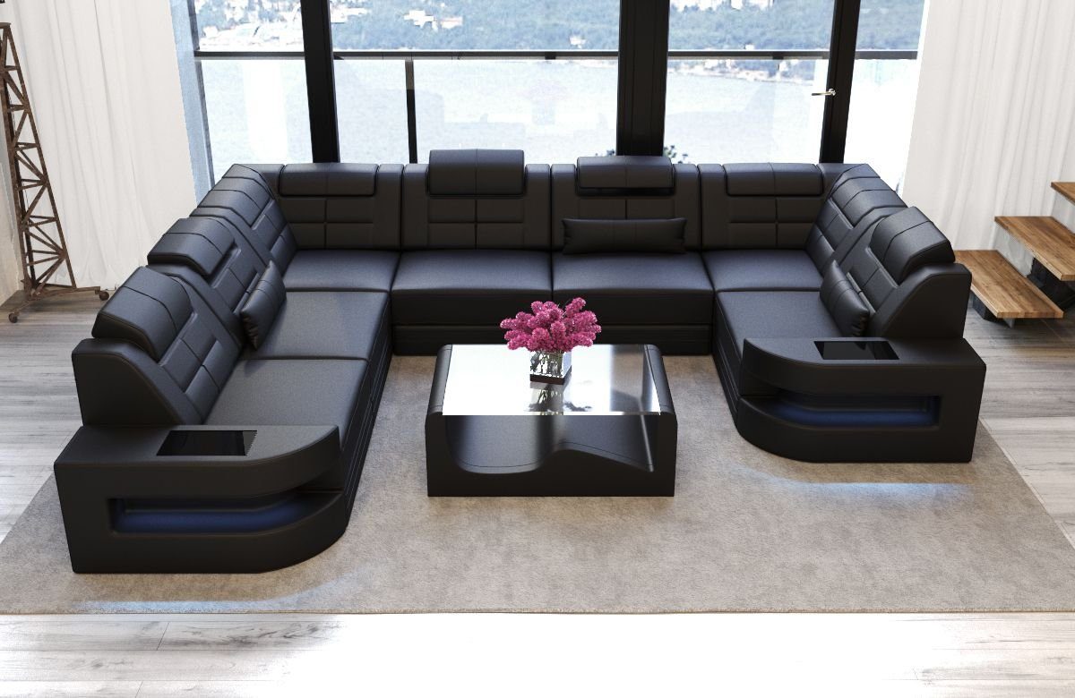 Sofa Dreams Wohnlandschaft Leder Ledercouch Sofa Como U Form Ledersofa, Couch, mit LED, wahlweise mit Bettfunktion als Schlafsofa, Designersofa