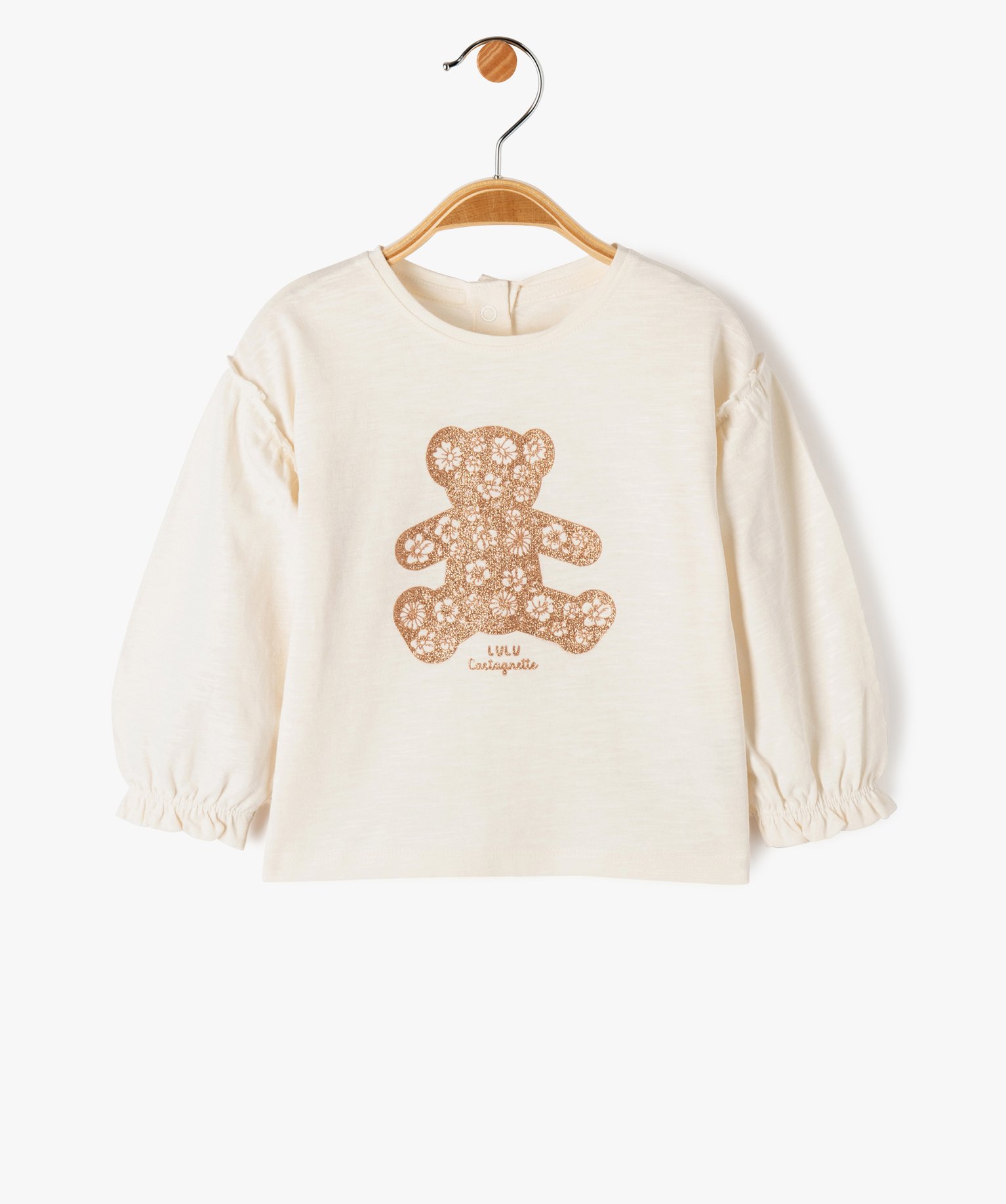 Tee-shirt bébé fille à manches longues fantaisie et brode... ecru | GEMO