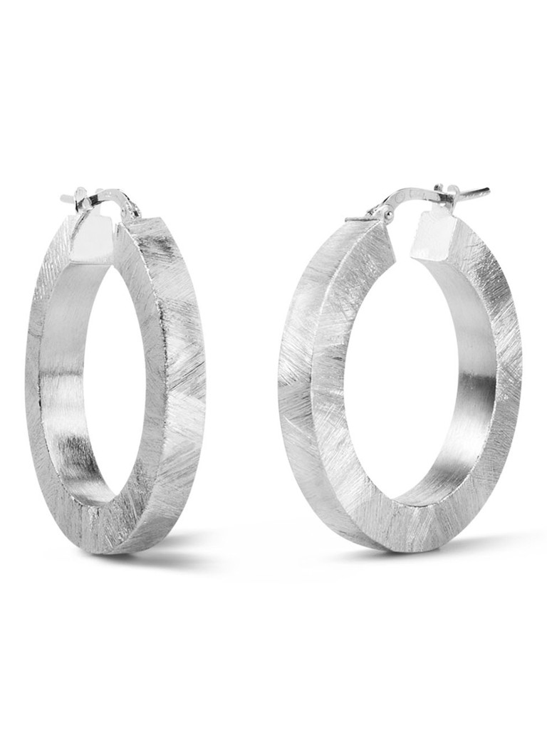 Ασημένια σκουλαρίκια κρίκοι Casa Jewelry Classic Τετράγωνο σατέν