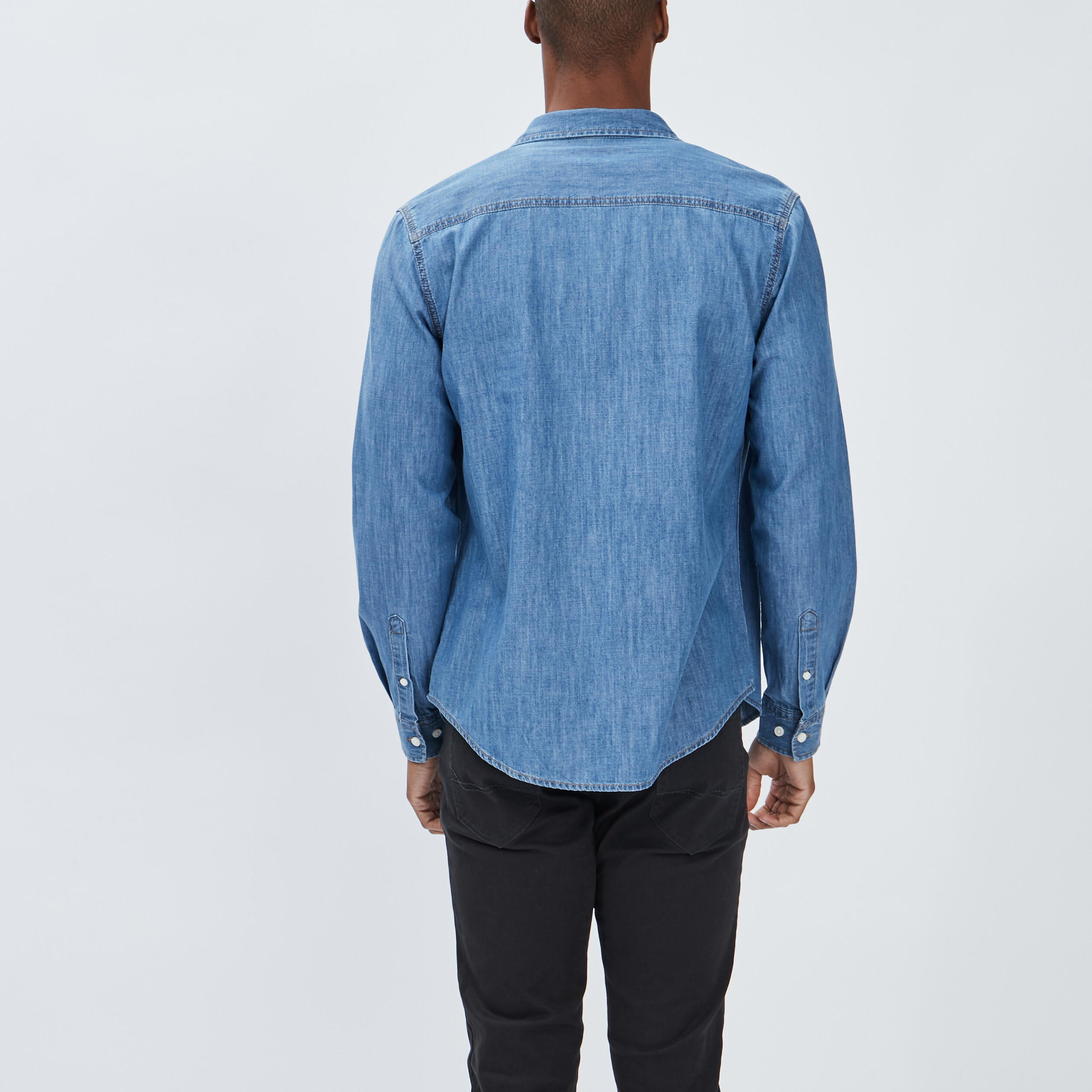 Chemise droite manches longues denim double stone homme | La Halle