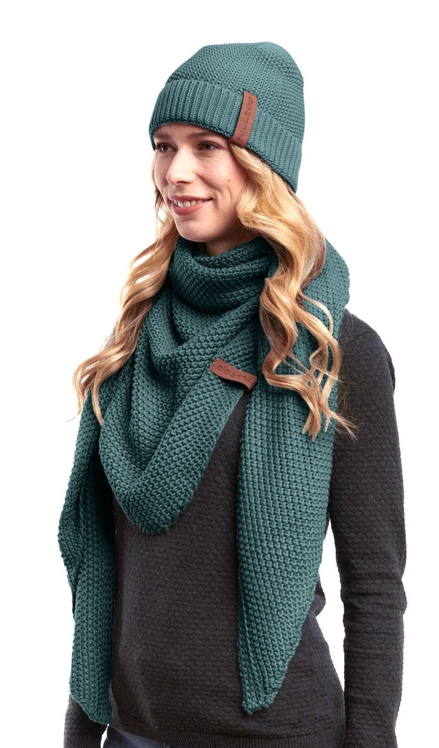 Hilltop Strickmütze Unisex Winterset, Damen Mütze und Schal, Herren Mütze Strickschal, XXL