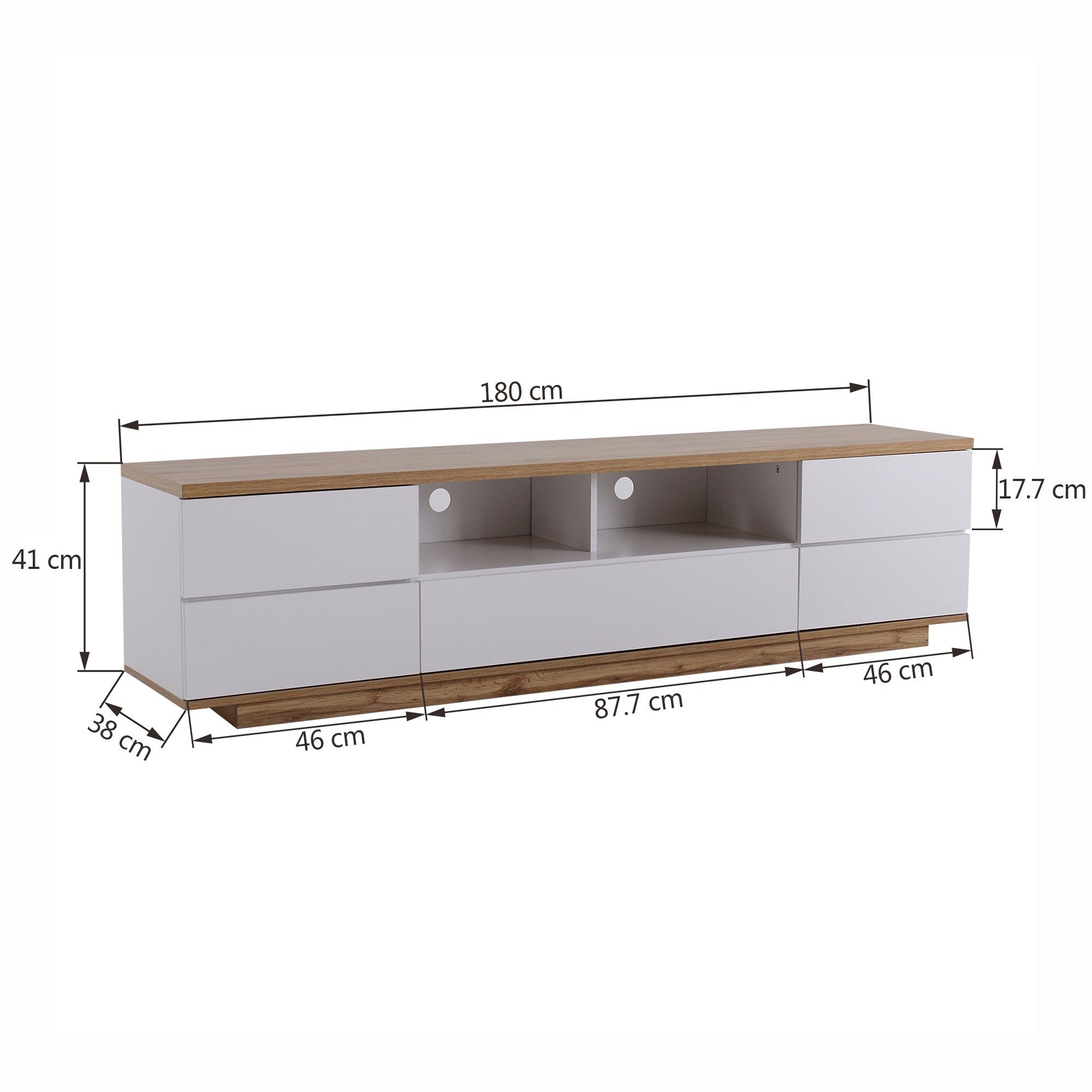 Merax Lowboard mit 5 Türen, Wildeiche TV Schrank, Fernsehtisch TV Board, Vintage Industrial, Breite 180cm