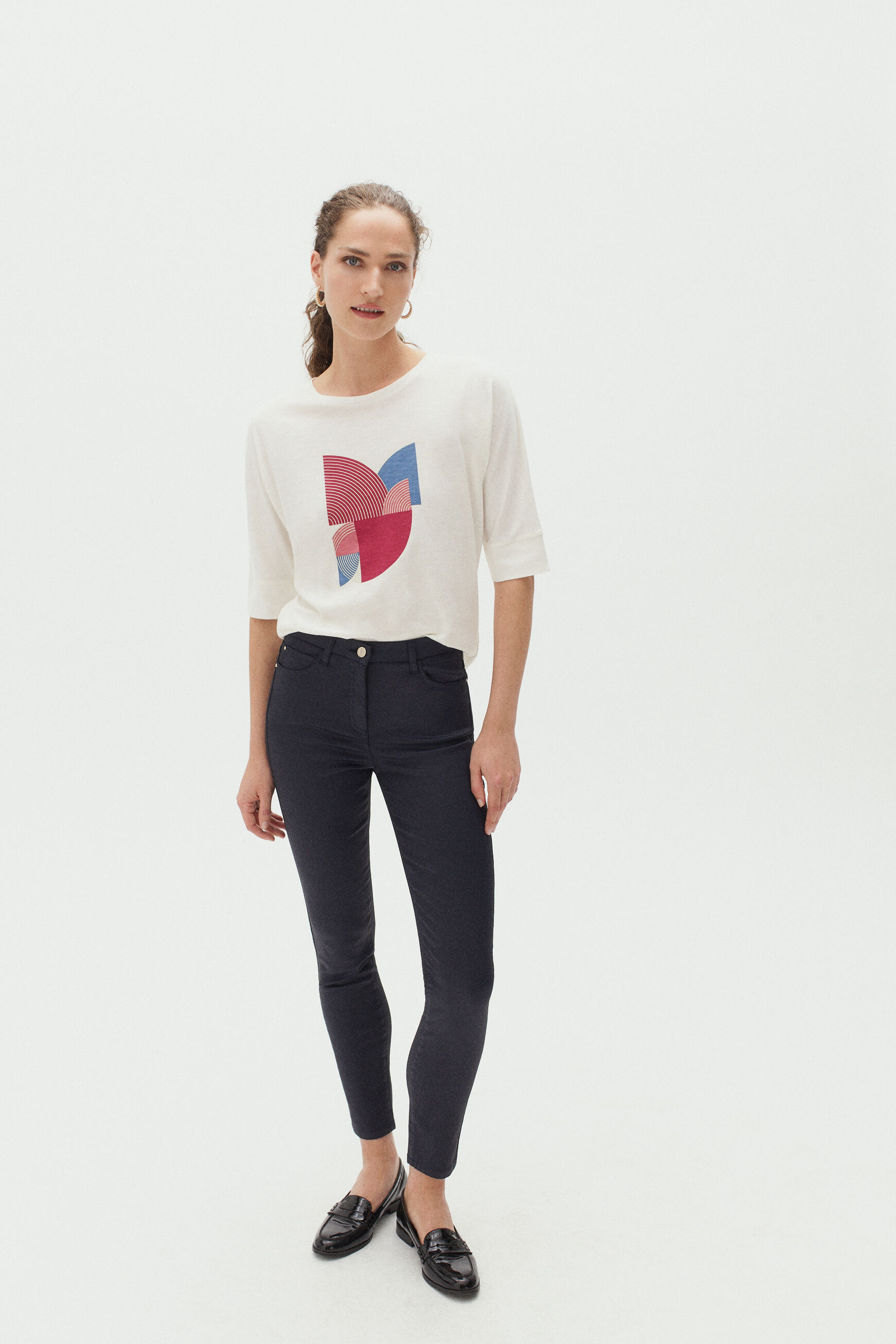 pantalon tony effet enduit bleu marine femme