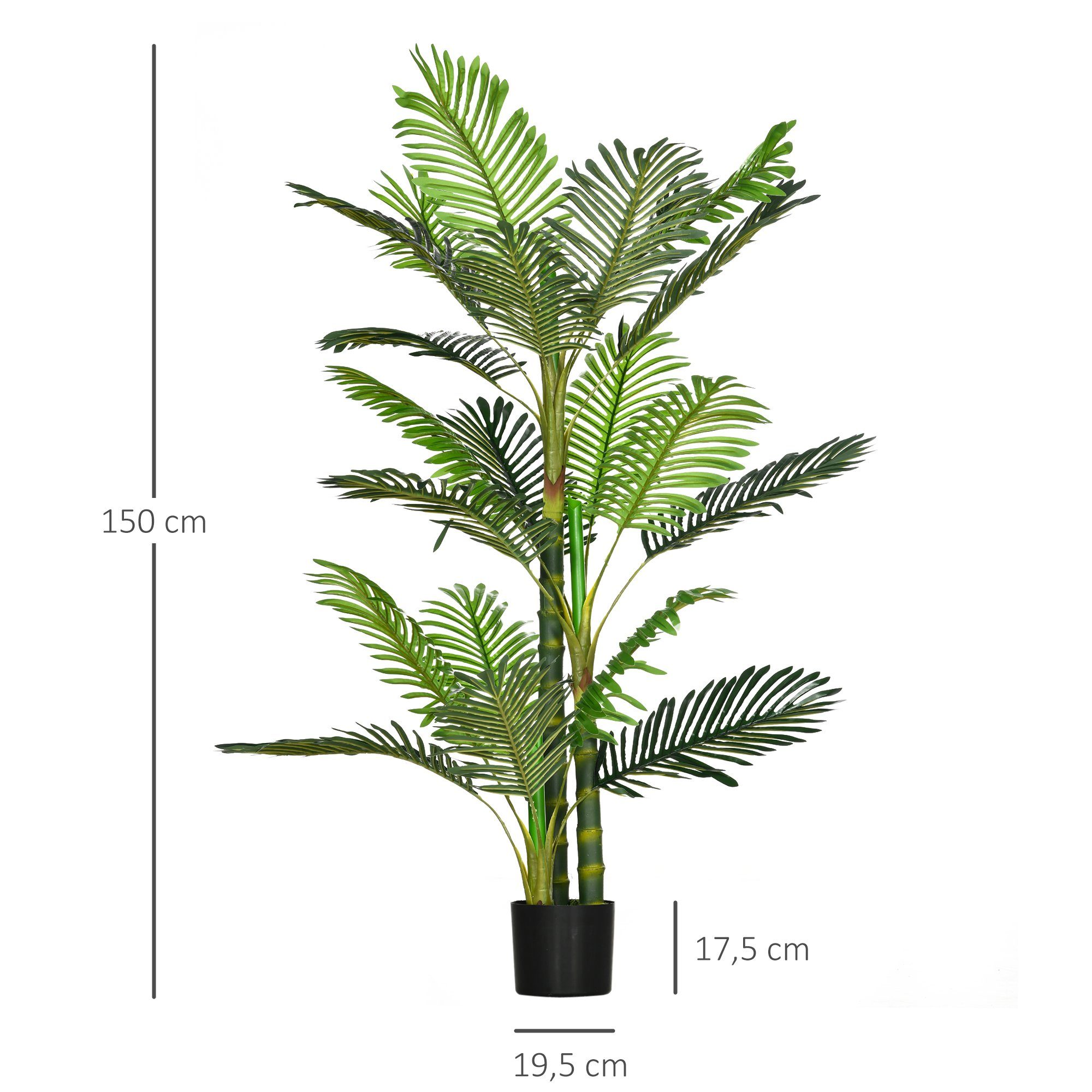 Kunstpflanze künstliche Pflanze Palme, HOMCOM, Höhe 150 cm, inkl. Übertopf