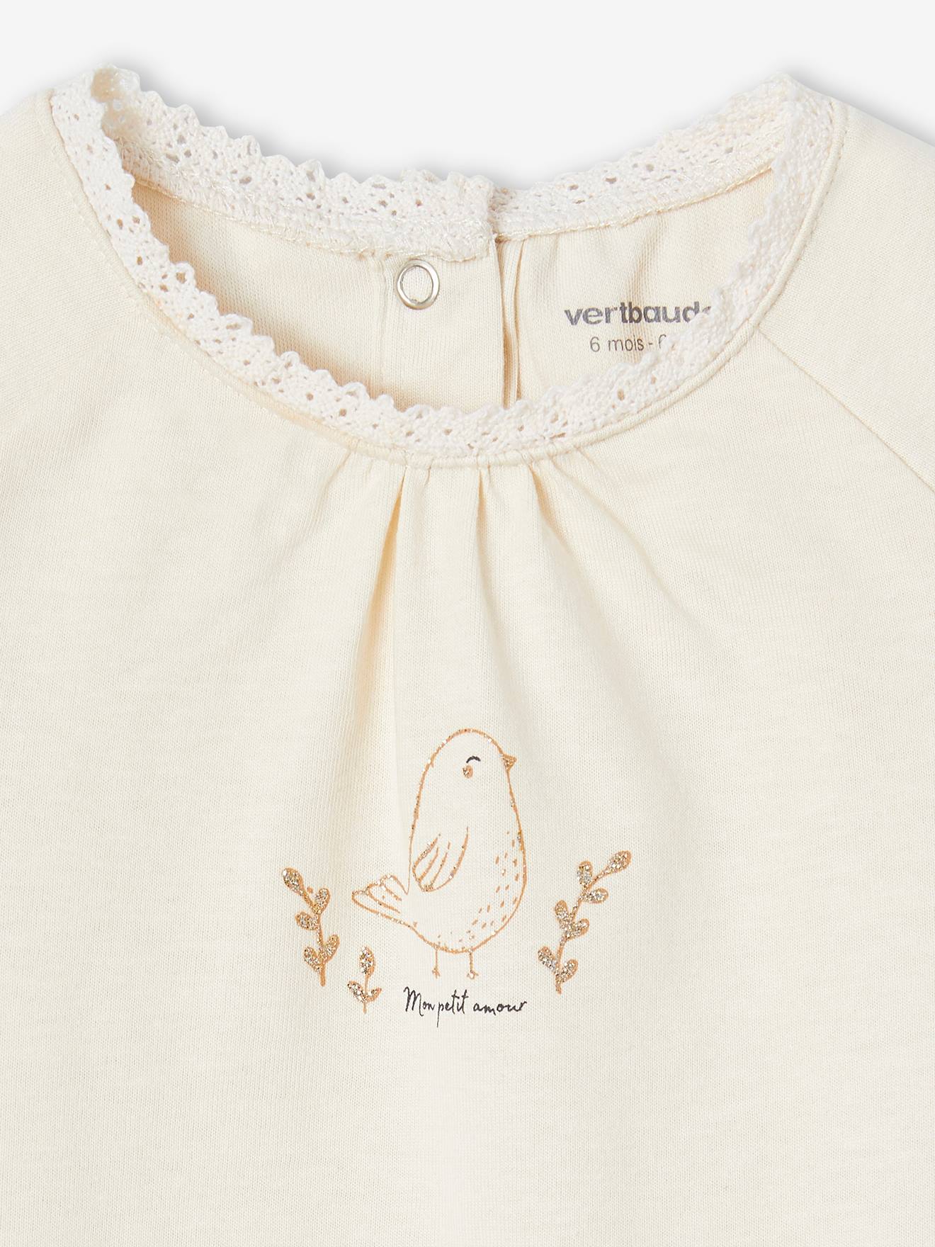 T-shirt body bébé manches longues écru