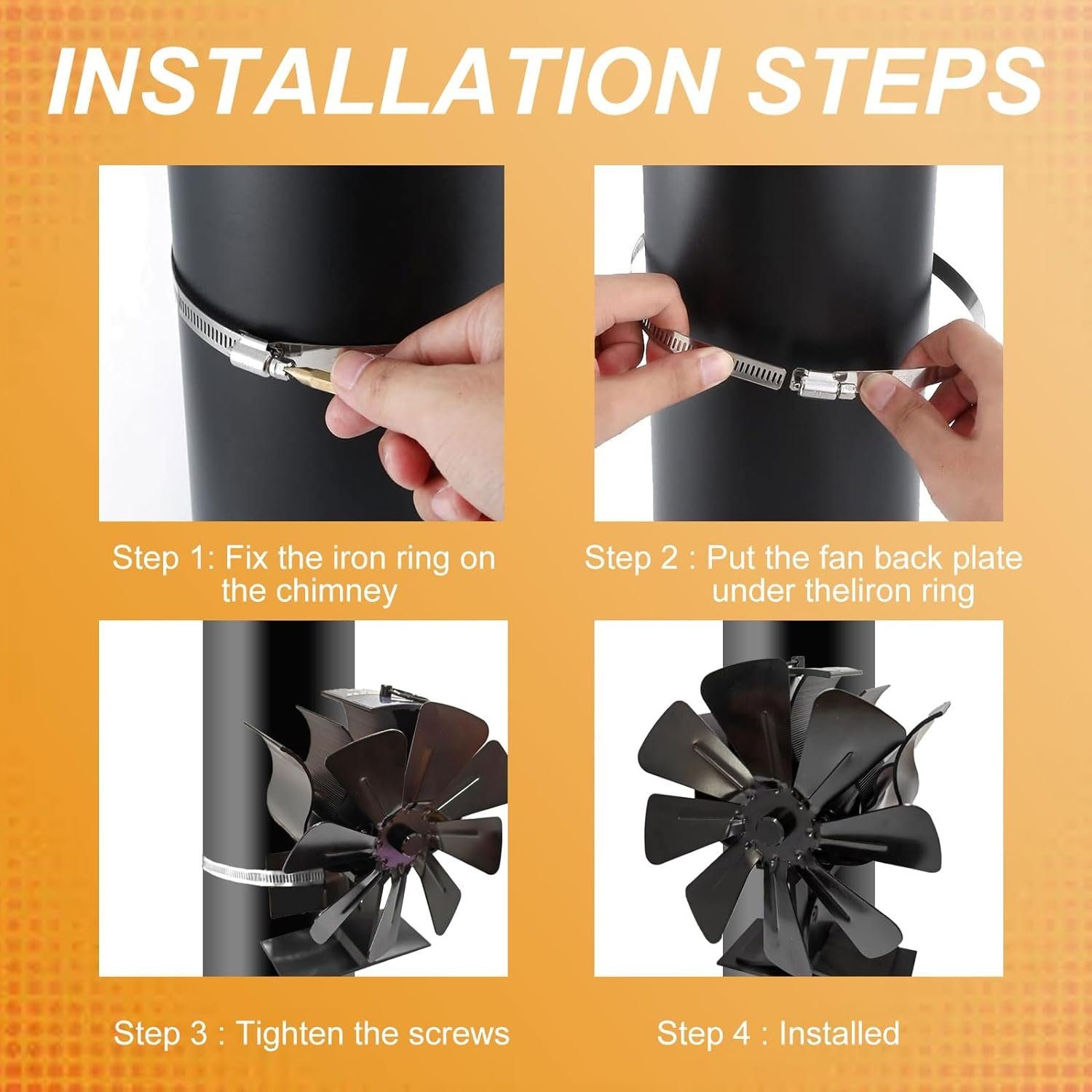 BlingBin Kaminventilator Ofenventilator Kaminlüfter, 8 Flügeln, leise Motoren, wärmebetriebener Holzofenventilator