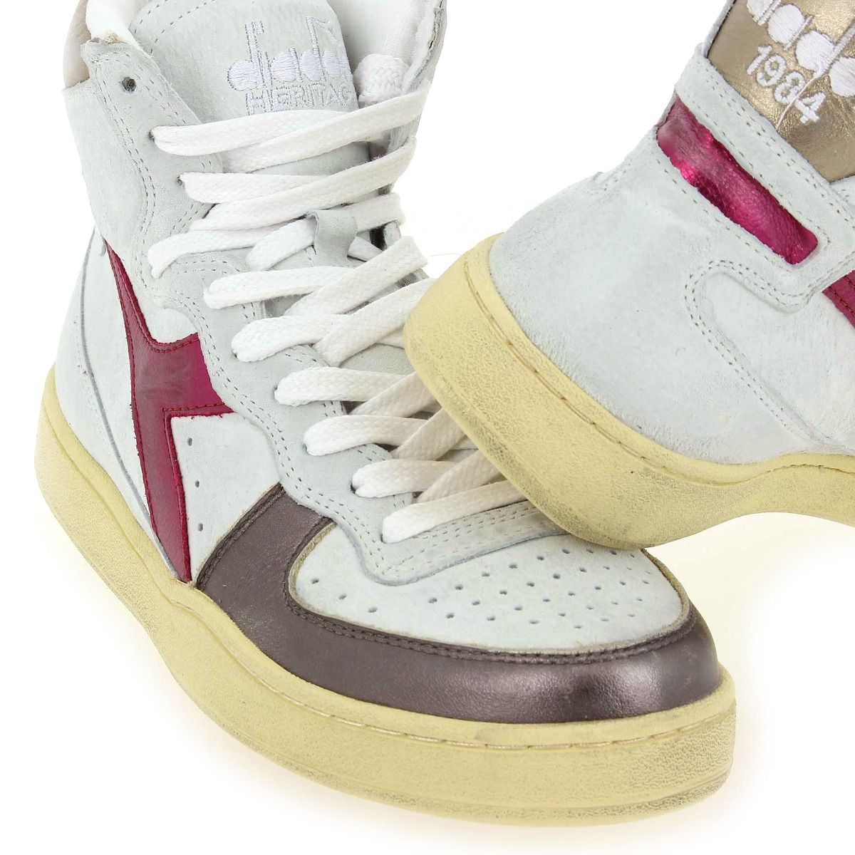 Diadora heritage  MI BASKET METAL OYSTER - Blanc cassé Fuchsia