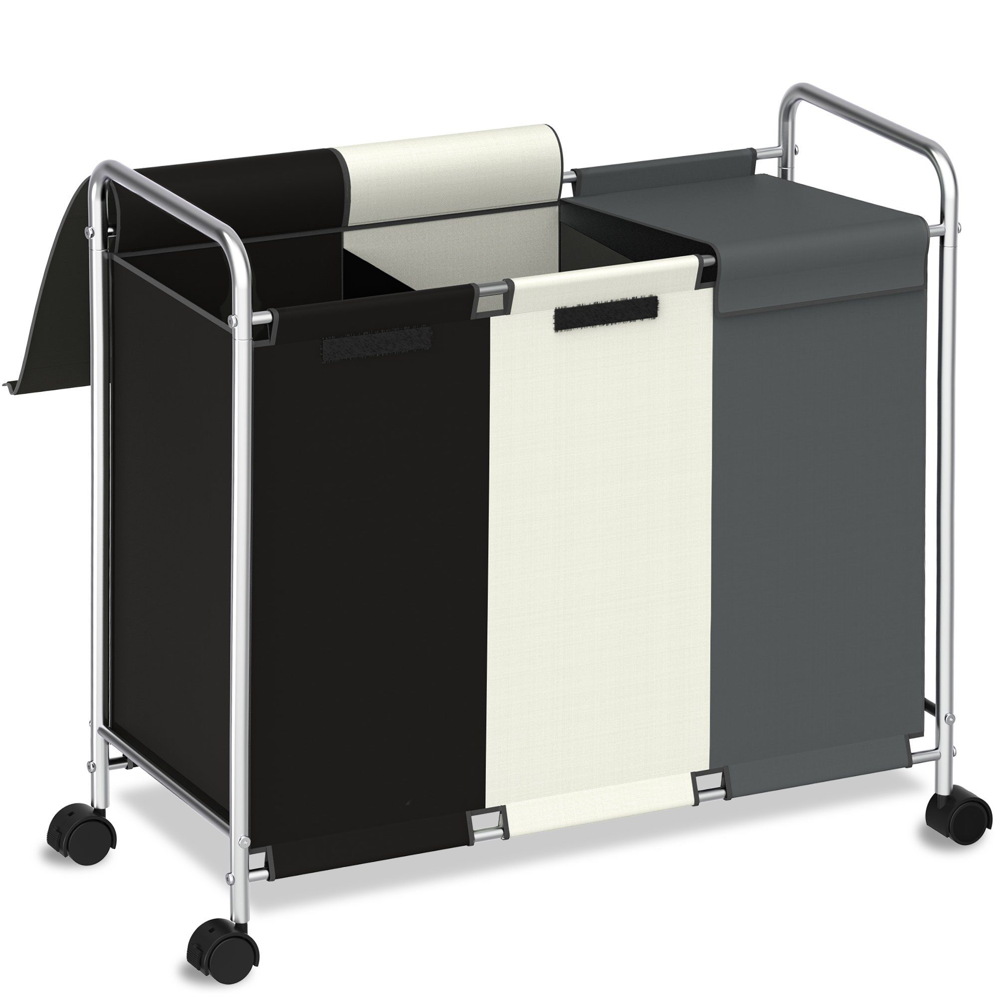 NEFOSO Wäschekorb Wäschesammler 3 fächer mit Deckel, 150L wäschesortierer für Waschküche, 600D Oxford-Gewebe, wäsche sortiersystem mit Rädern, 76 x 39 x 85 cm