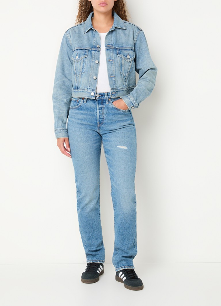 Jachetă Levi's Trucker Cropped din denim cu buzunare la piept