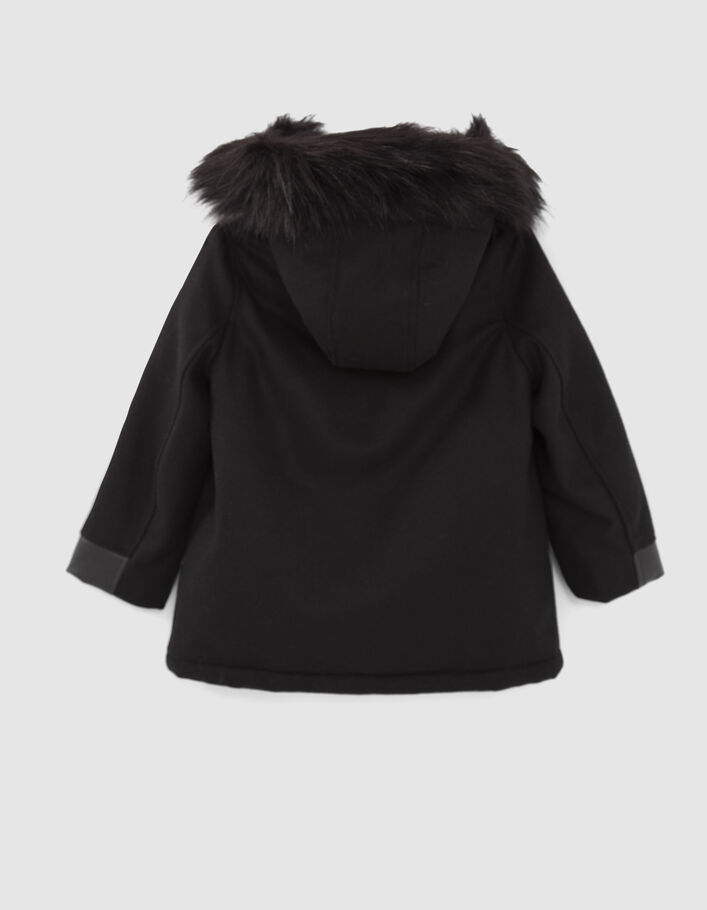 Manteau noir bi matière fourré fille