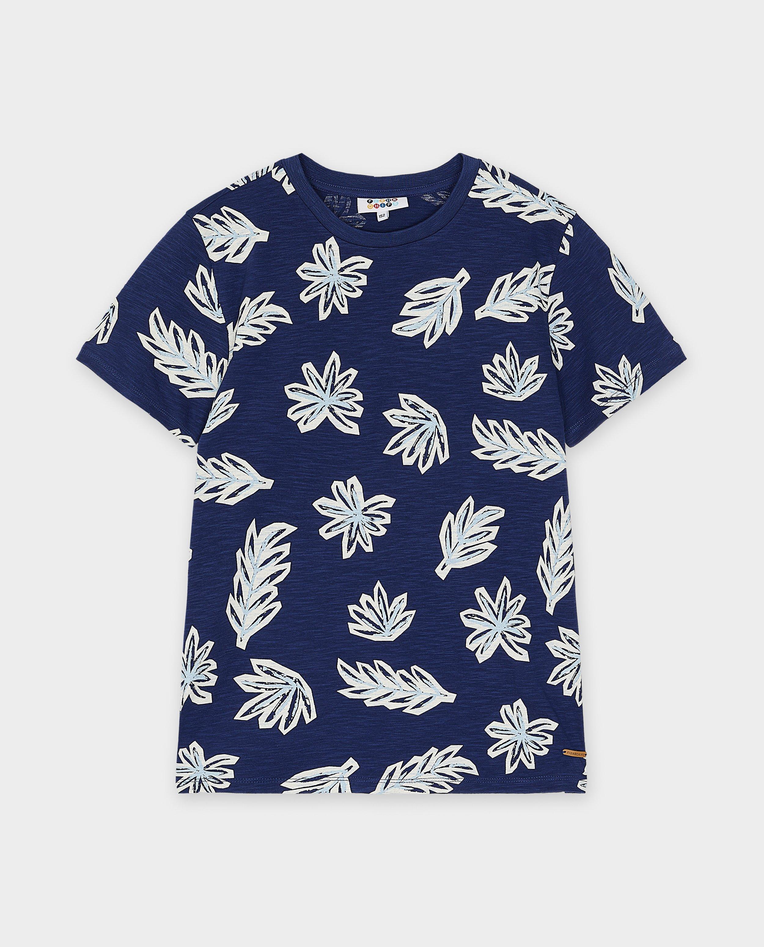 Tricou Fish & Chips cu imprimeu vegetal albastru închis