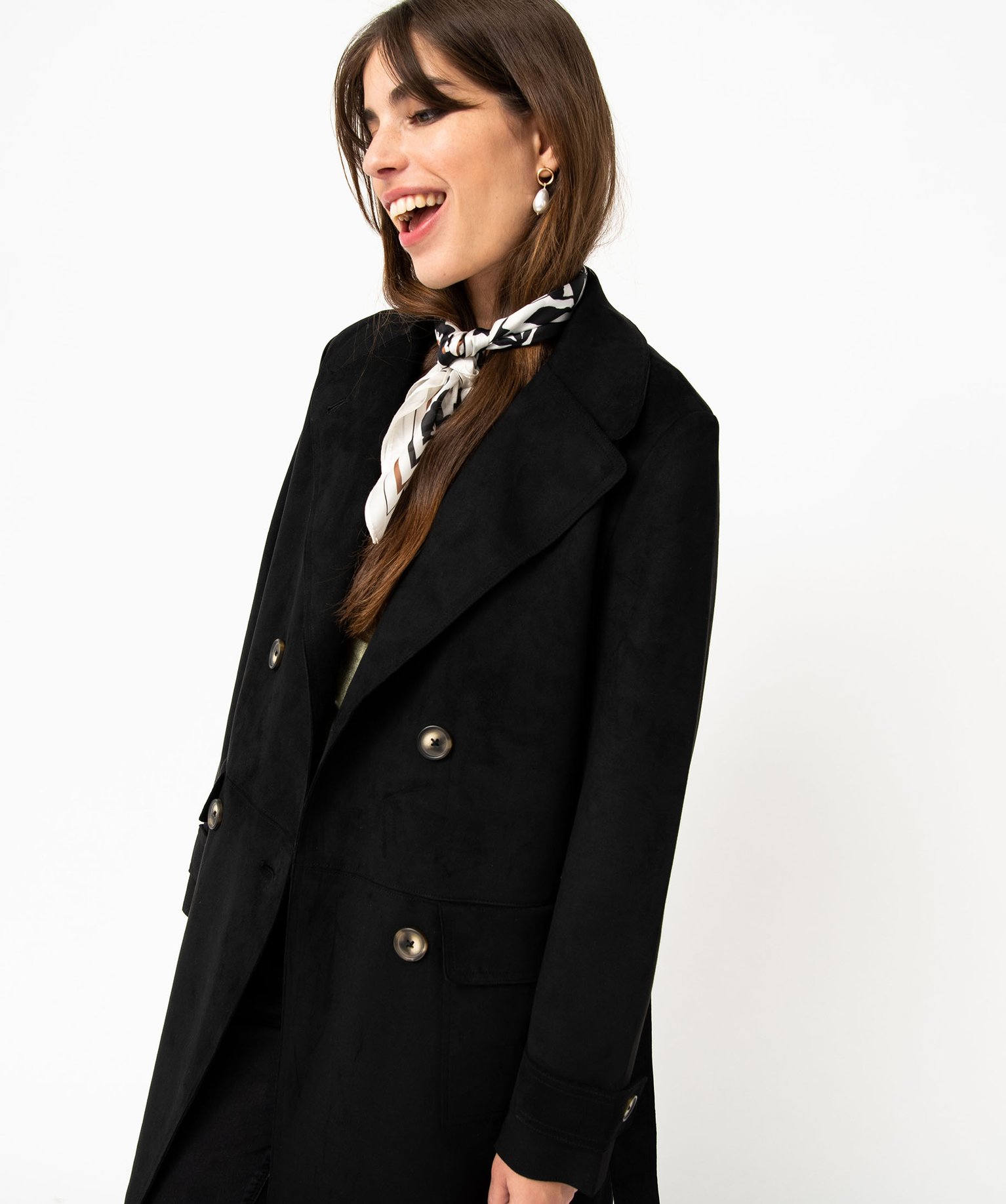 Imperméable long en suédine femme noir | GEMO
