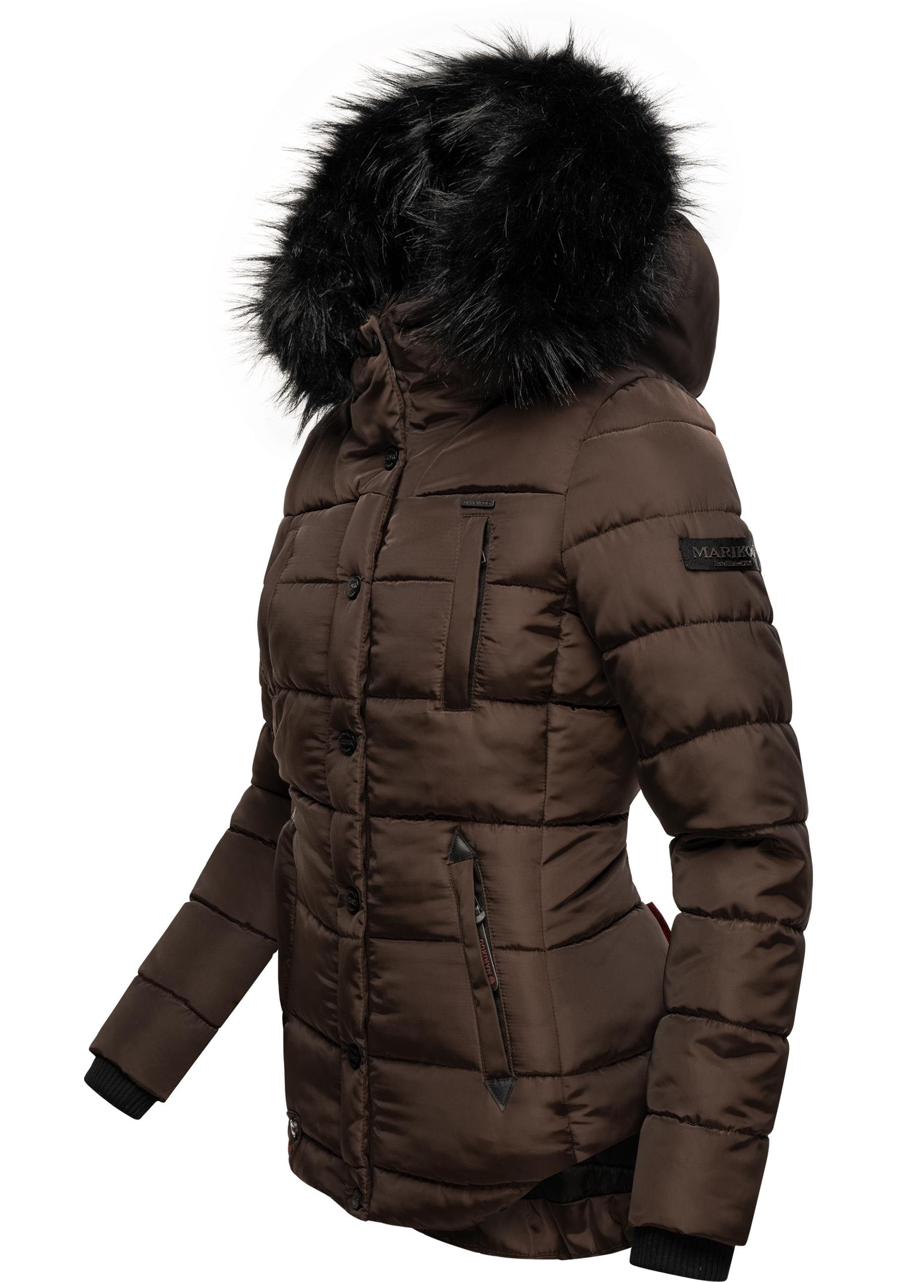 Marikoo Steppjacke Lotusblüte hochwertige Winter Jacke mit edler Kunstpelz Kapuze