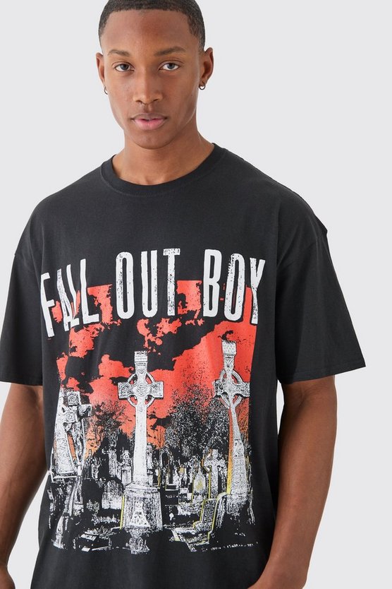 Kastiges Oversize T-Shirt mit Fall Out Boy Band Print