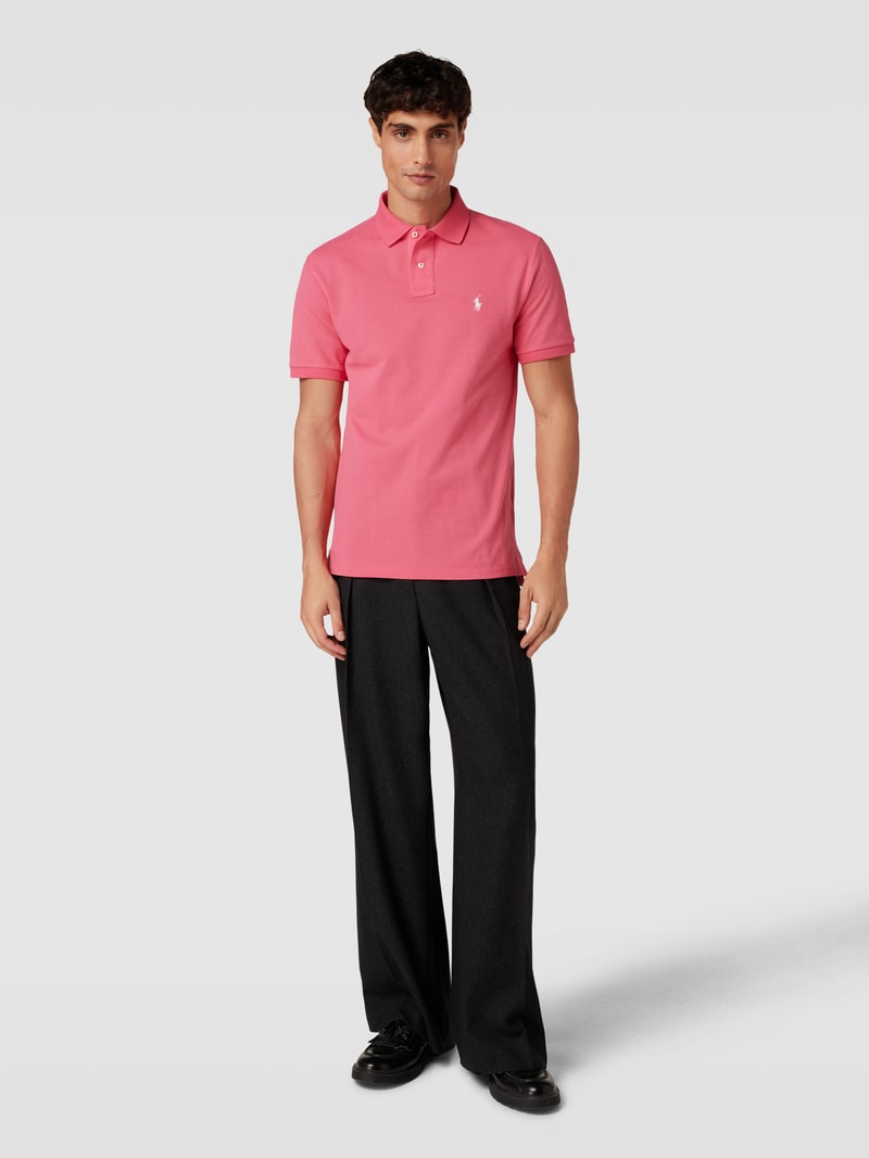 Poloshirt mit Logo-Stitching Modell 'BASIC' in pink