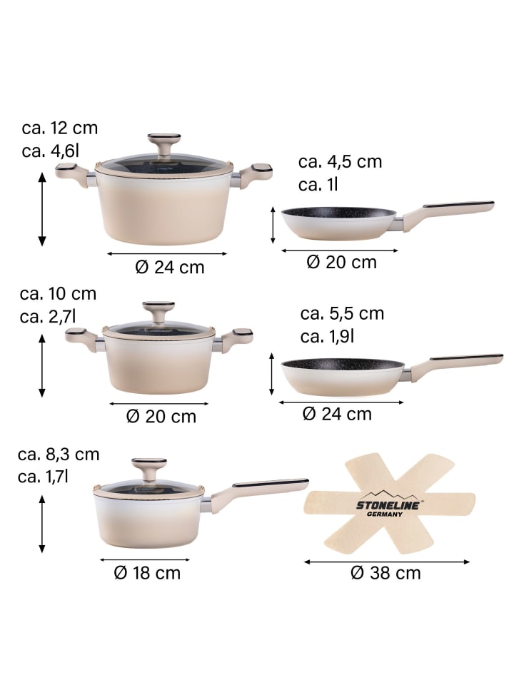 Stoneline Kochgeschirr-Set 11-teilig 18/20/24 | mit Deckeln in Creme günstig kaufen onesize