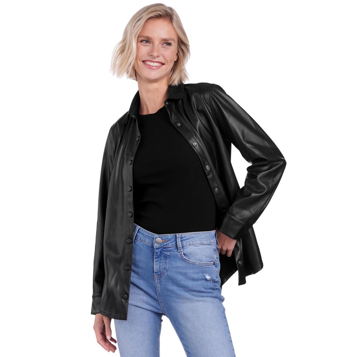 Damen Overshirt in Leder-Optik