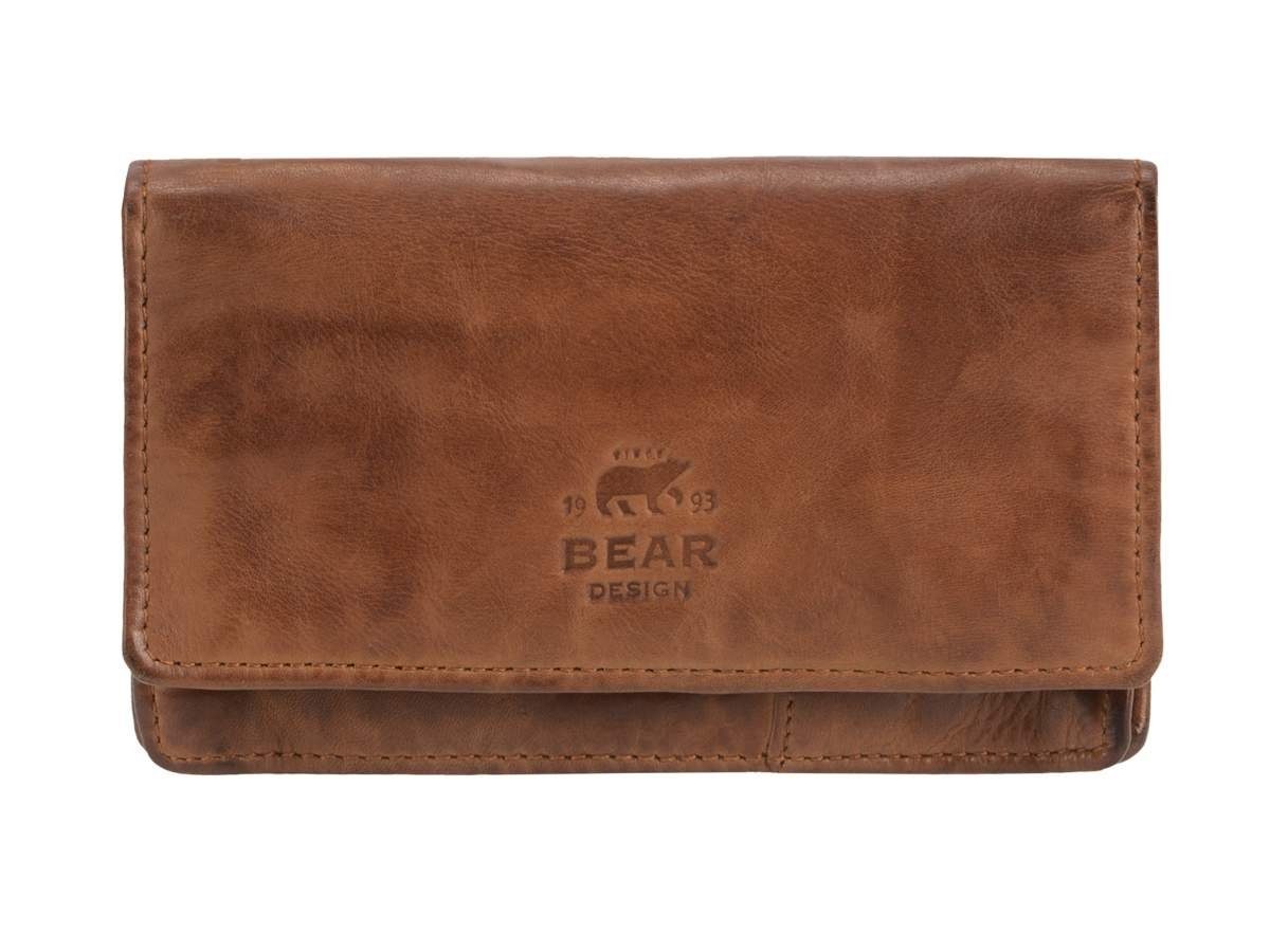 Bear Design Geldbörse Emma, Damenbörse, Portemonnaie, Leder cognac braun, 14 Kartenfächer, 15x9cm