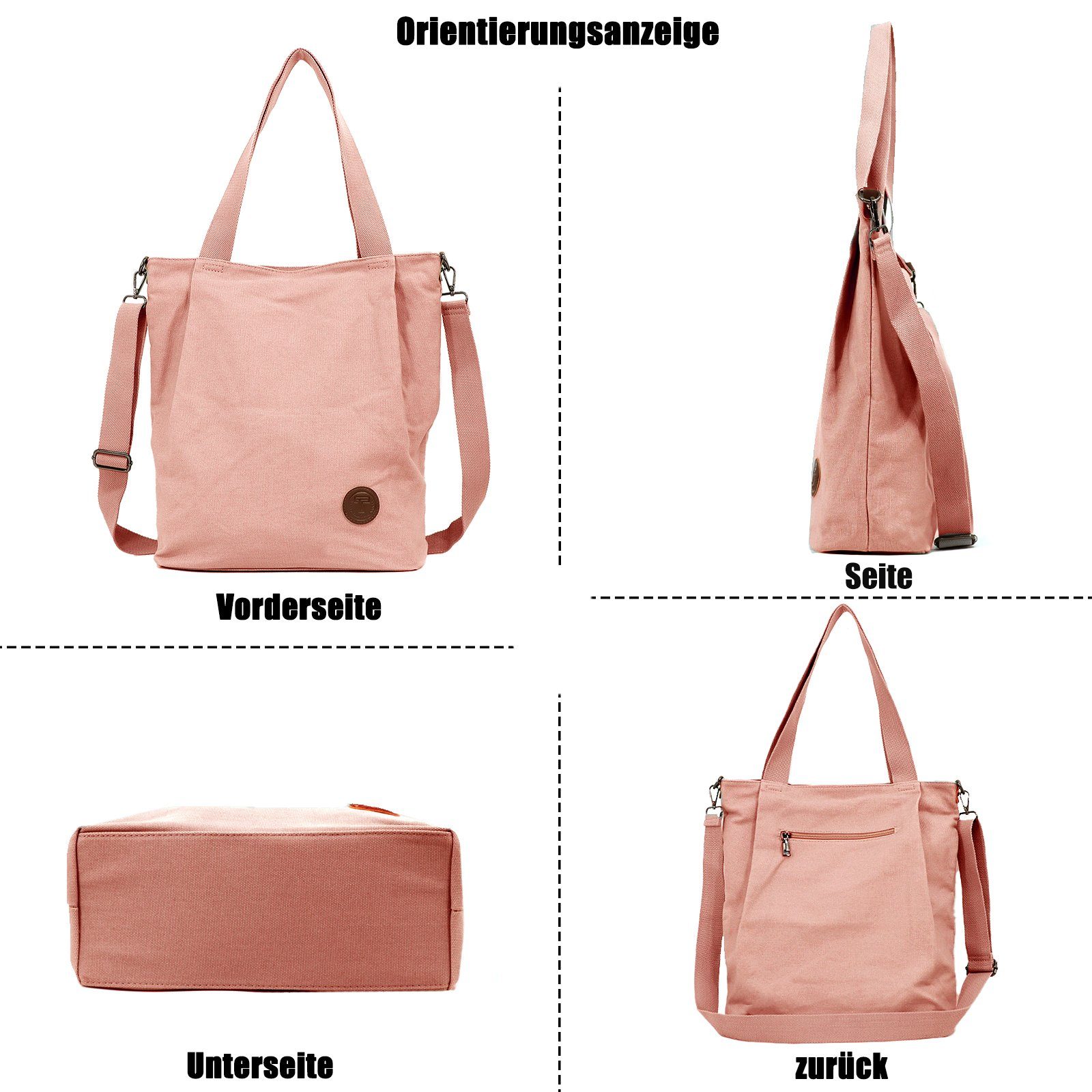 TAN.TOMI Schultertasche Canvas Umhängetasche Damen, Groß Handtasche, für Schule Shopper Lässige Täglich Ausflug Einkauf
